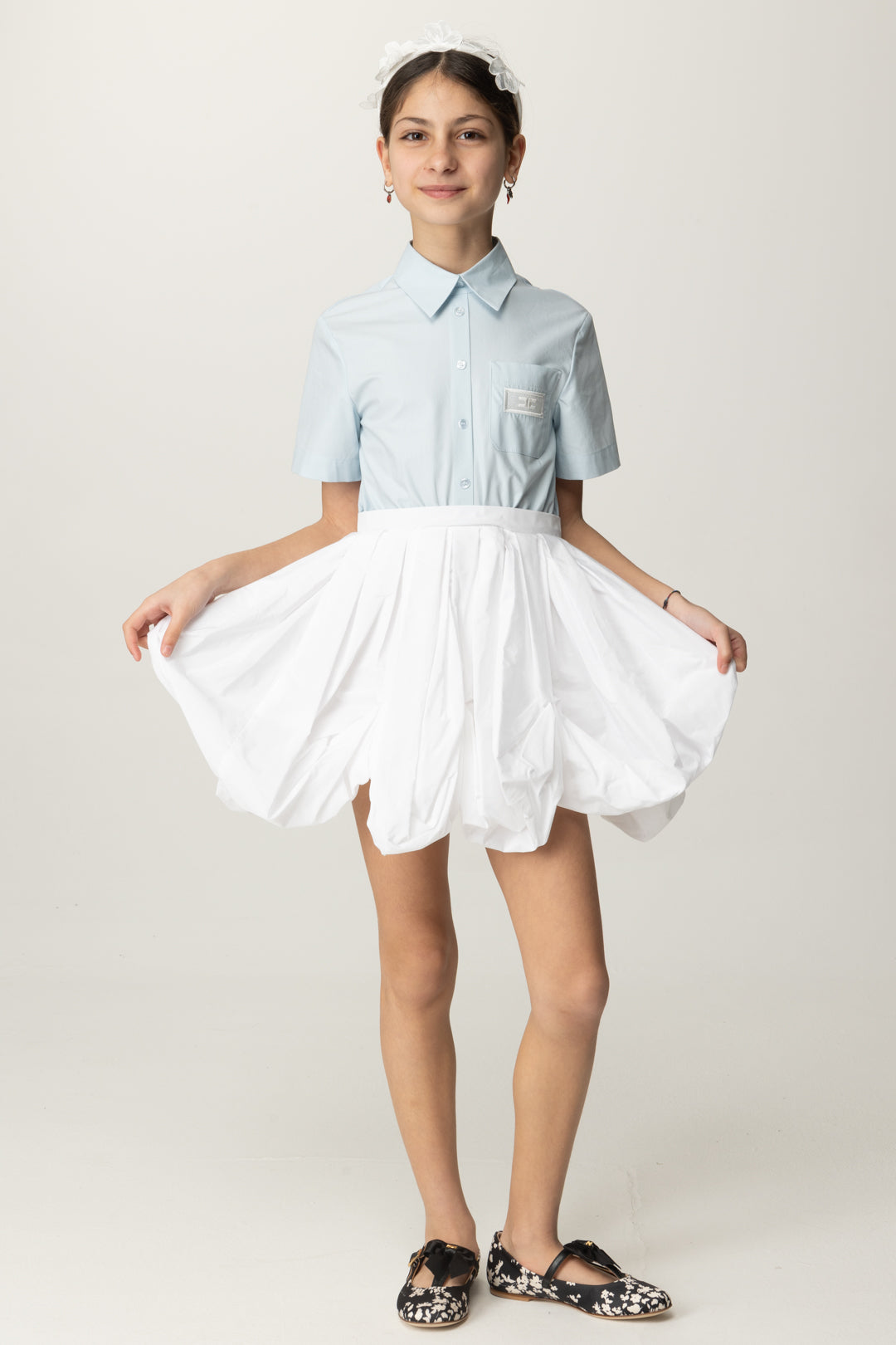 Elisabetta Franchi Bambina Bambina Abito Top a Camicia e Gonna In