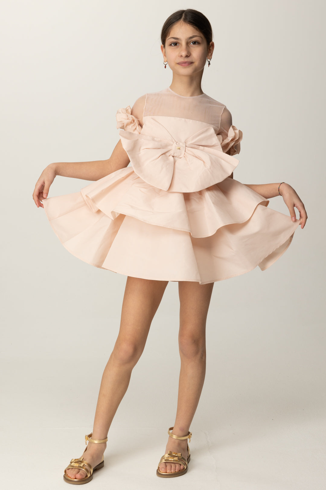 Elisabetta Franchi Bambina Bambina Abito In Ottoman con Balze e Maxi Fiocco  EFAB6130NY230.C036 � Khloefemme