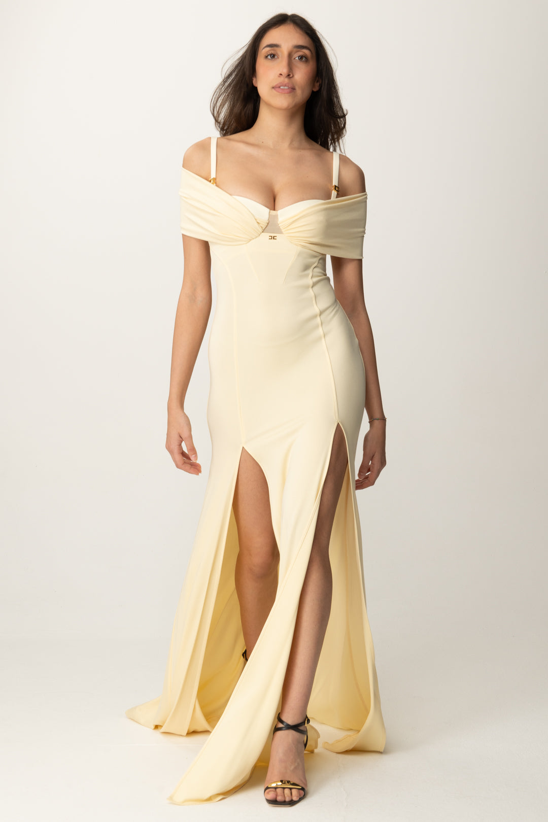 Abito Midi Dal Taglio Svasato In Jersey A Costine Con Zip, Scollo A V E Maniche Lunghe - Foto 3