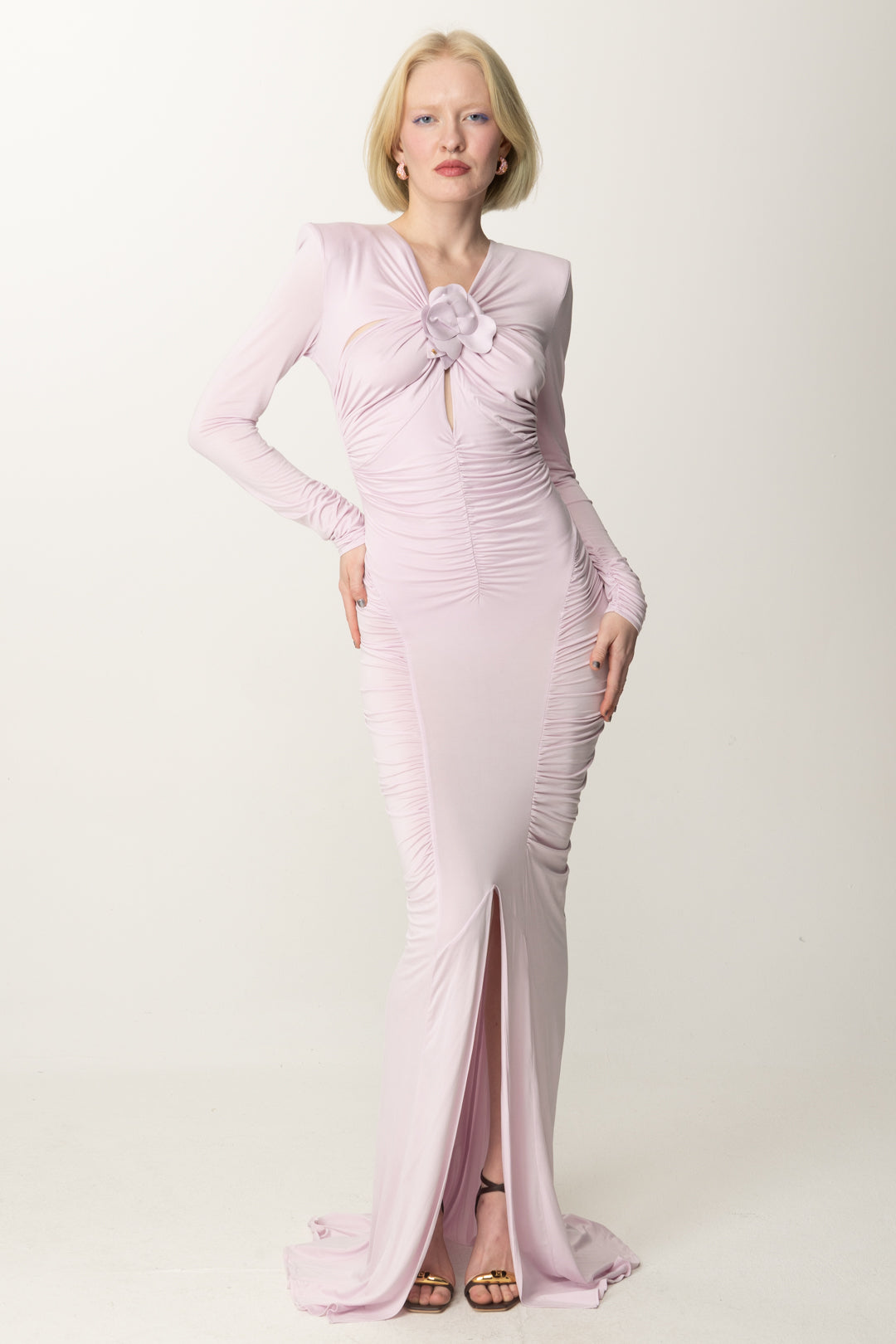 Elisabetta Franchi Woman Red Carpet Dress with Flower and Train