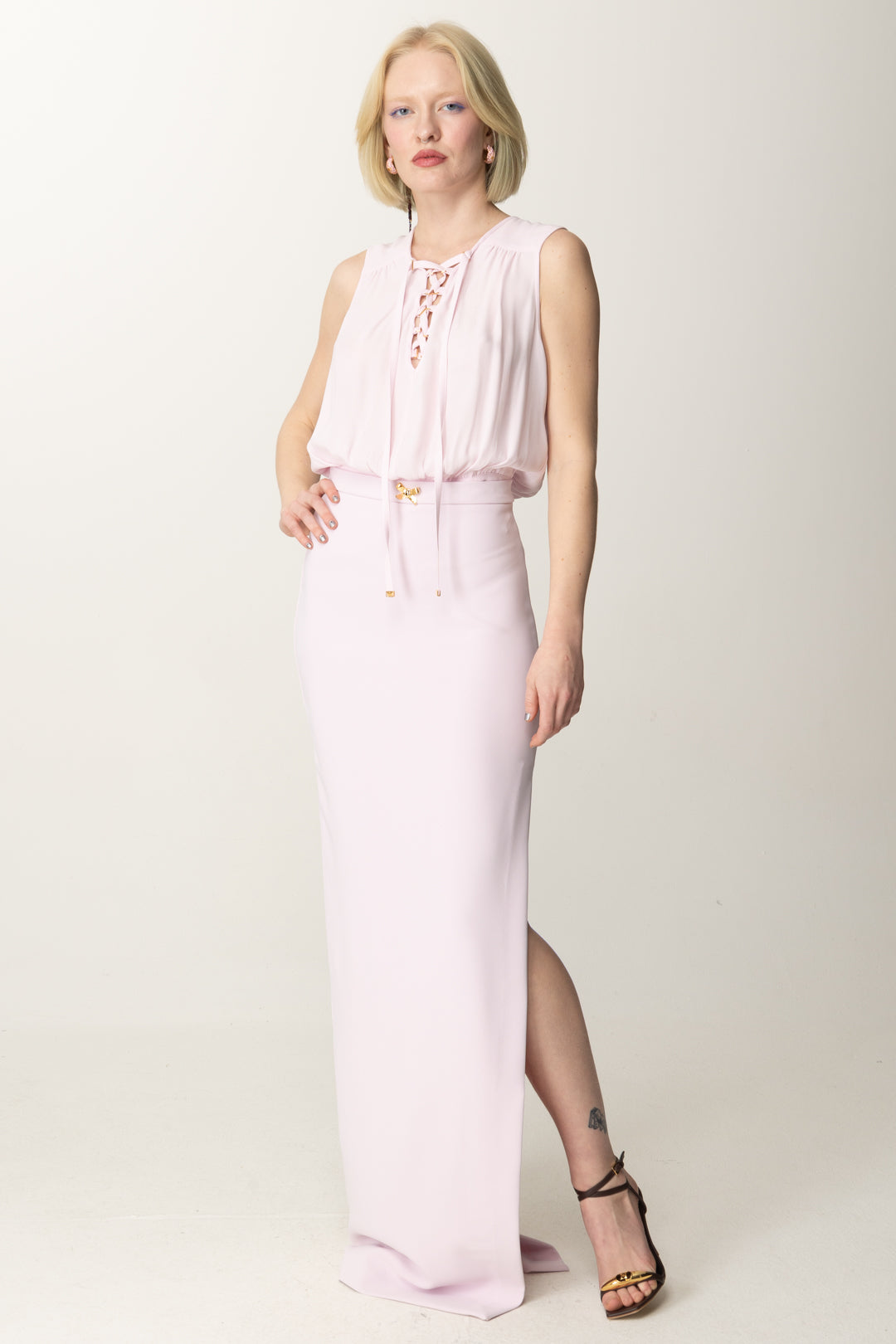 Elisabetta Franchi Woman Red Carpet Divisible Dress with Weaving ABR3851E2  QUARTZ – Khloefemme