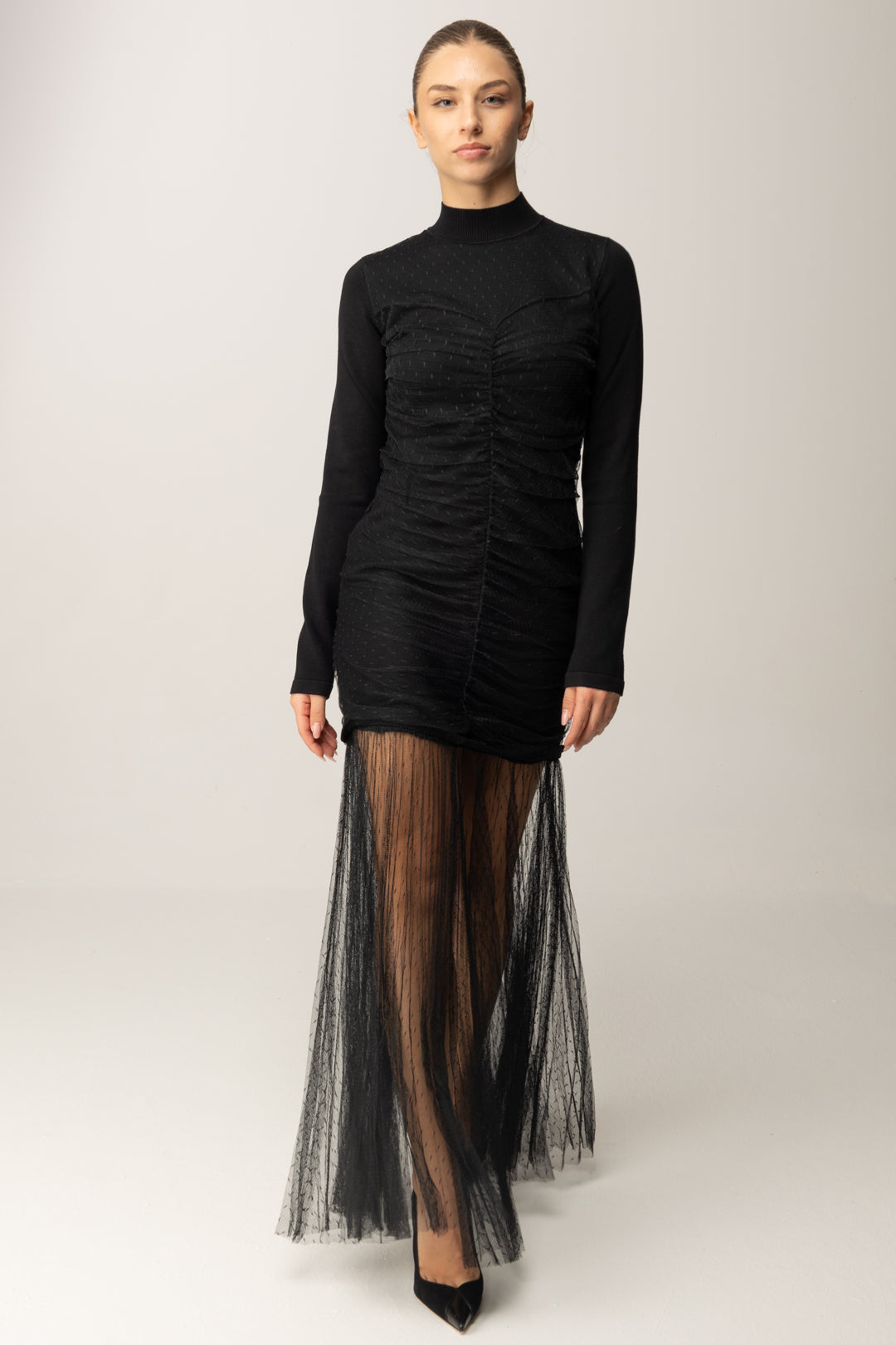 Twin-set Donna Abito Lungo In Maglia e Tulle 252TT3262 NERO