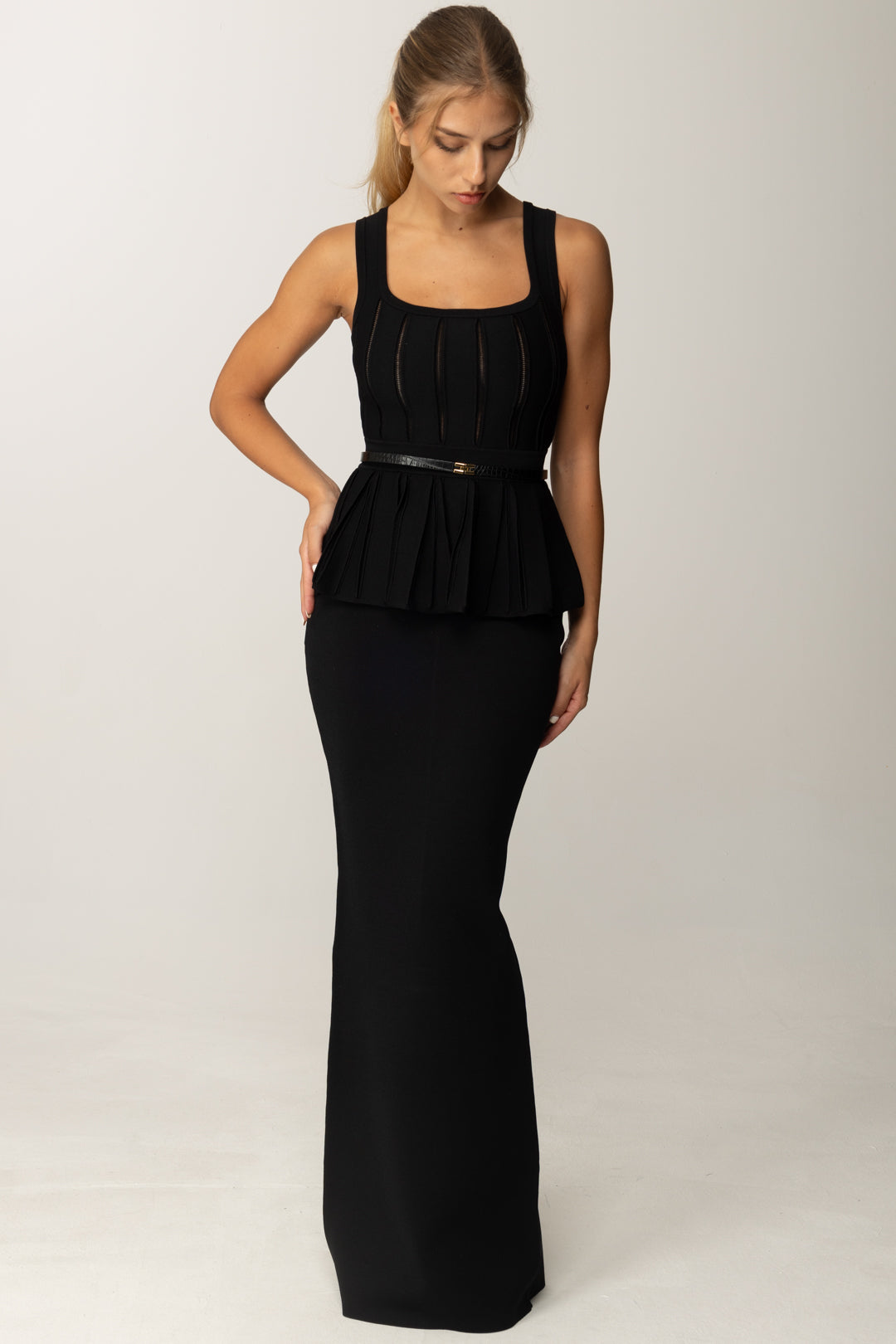 Red Carpet Dress in Knit with Peplum and Belt Red Carpet Dress in Knit with Peplum and Belt