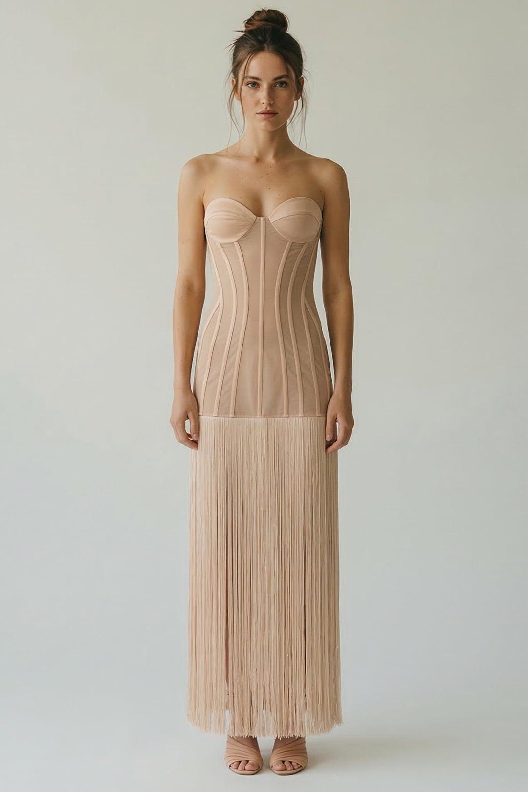 elisabetta franchi beige dress Woman Red Carpet with Long Fringe ABR3763E2 NUDE – Khloefemme Color:Burgundy