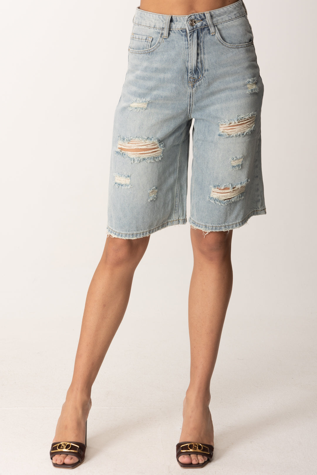 Denim Shorts Short Destroy Femme Bermuda In Jeans Destroyed
