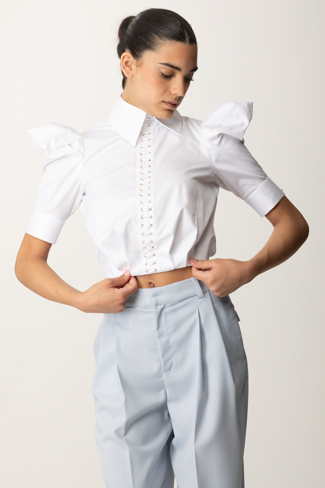 Camicia Crop con Maniche Balloon