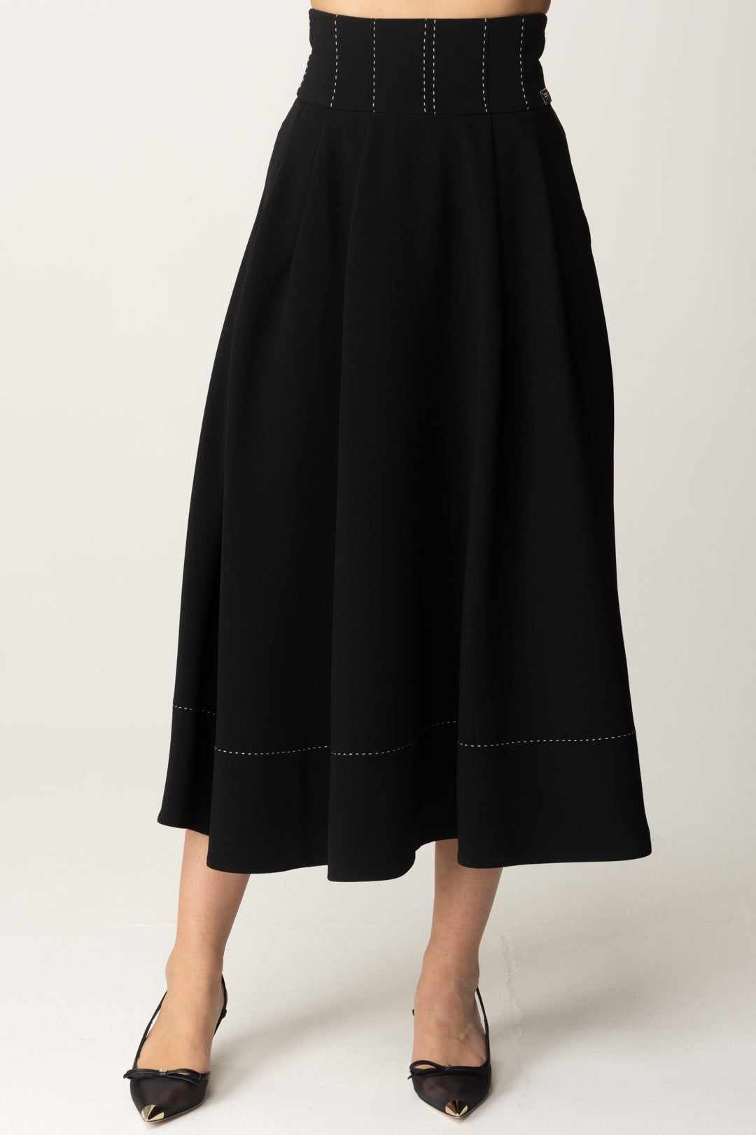 Gonna a Ruota Midi with Contrast Stitching