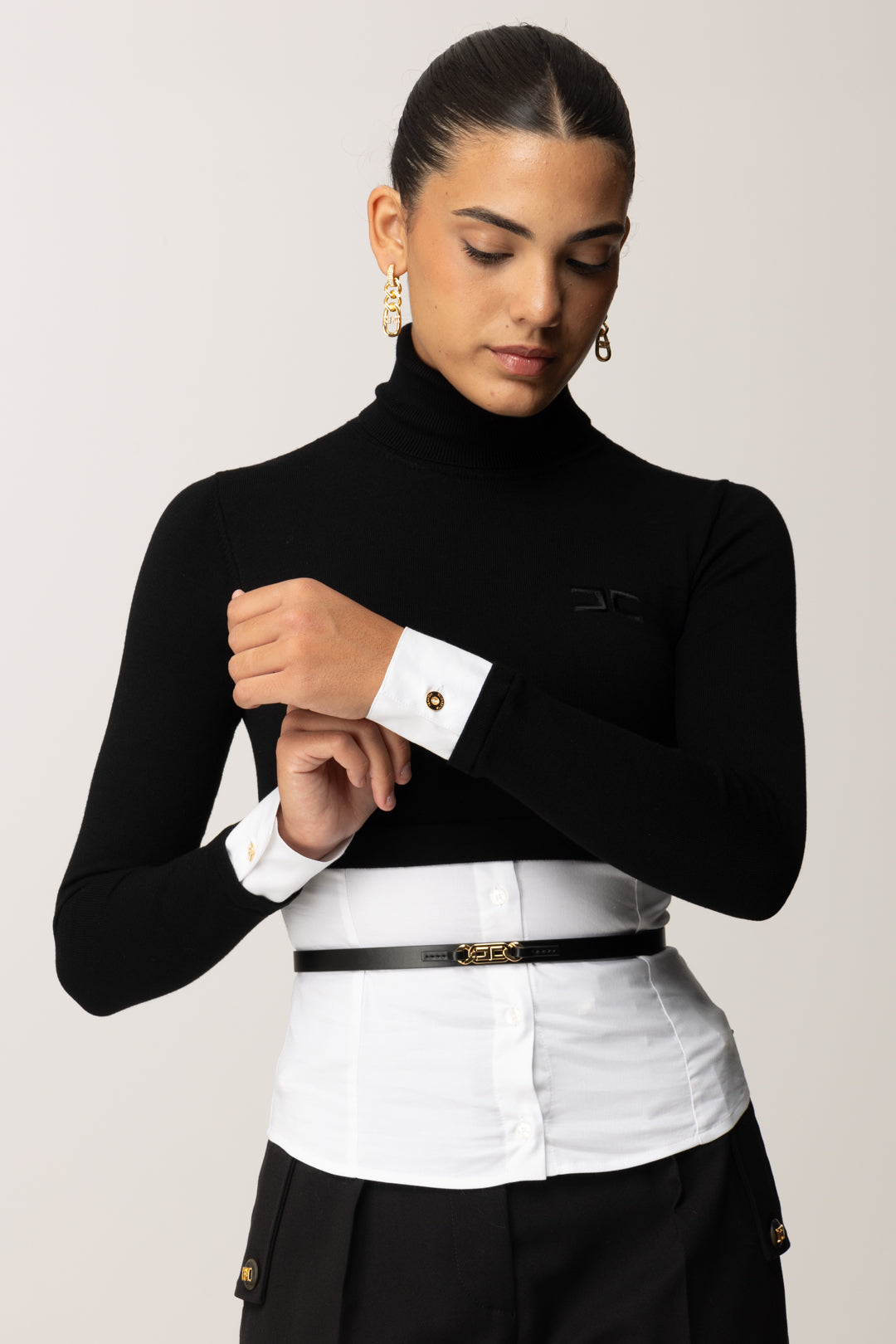 Elisabetta Franchi Woman Sweater with Shirt Insert and Belt