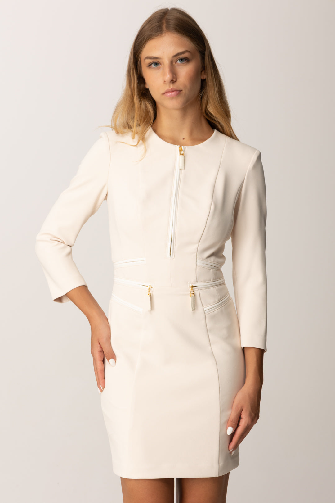 Elisabetta Franchi Donna Mini Abito Doppio Crepe con Zip e Inserti
