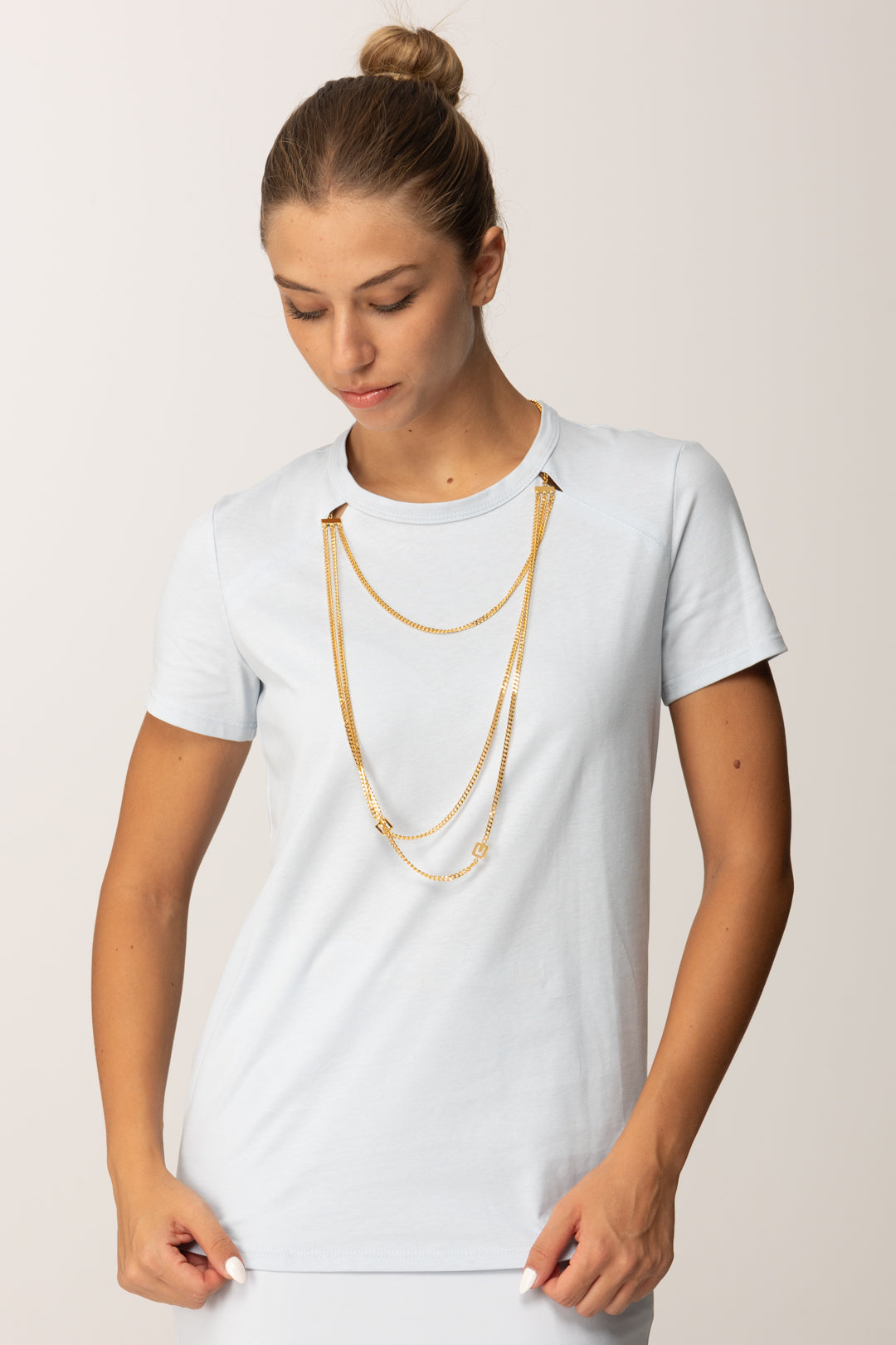 Elisabetta Franchi Donna T-shirt Girocollo con Collana Multifilo