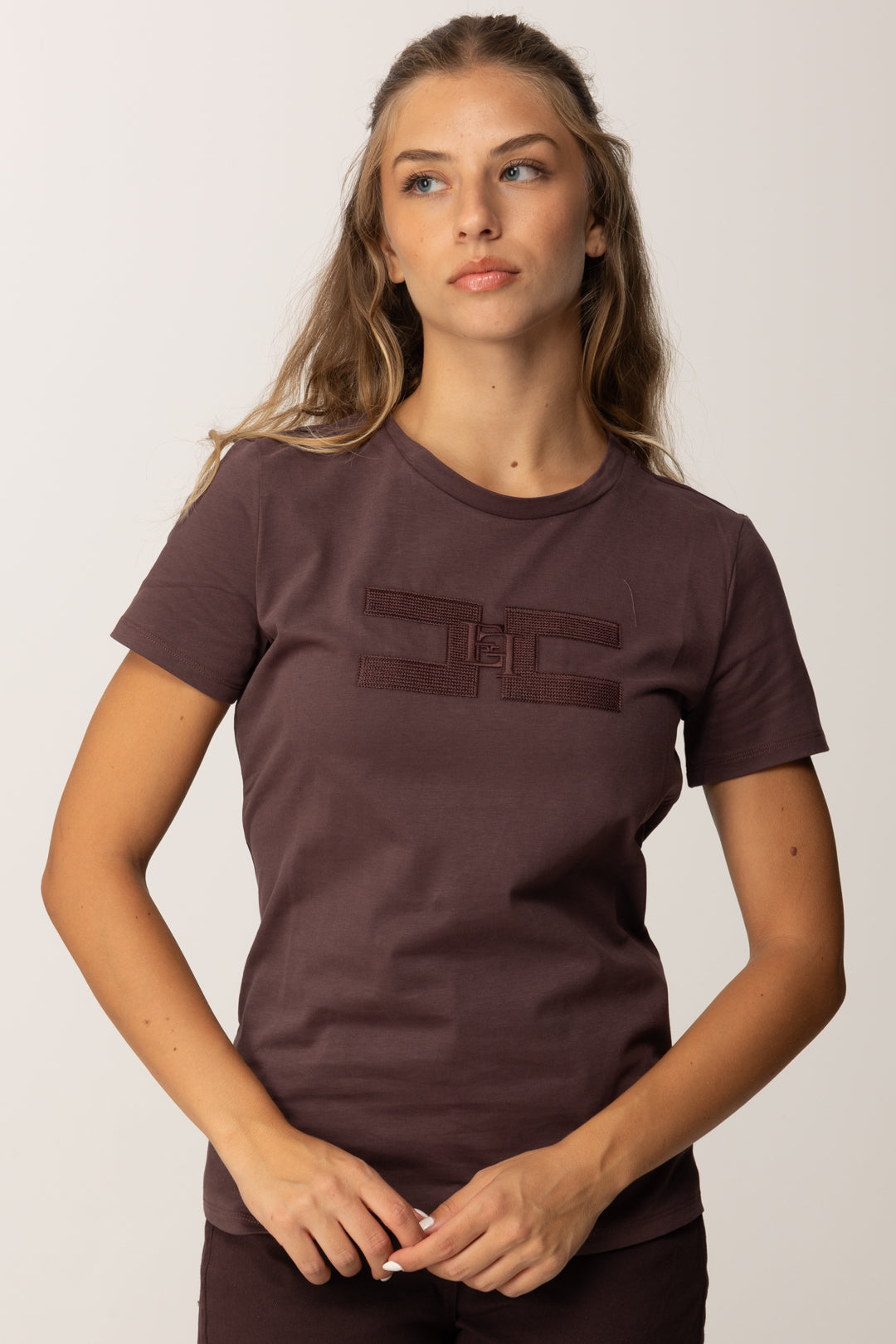 Elisabetta Franchi Donna T-shirt Girocollo con Logo Ricamato