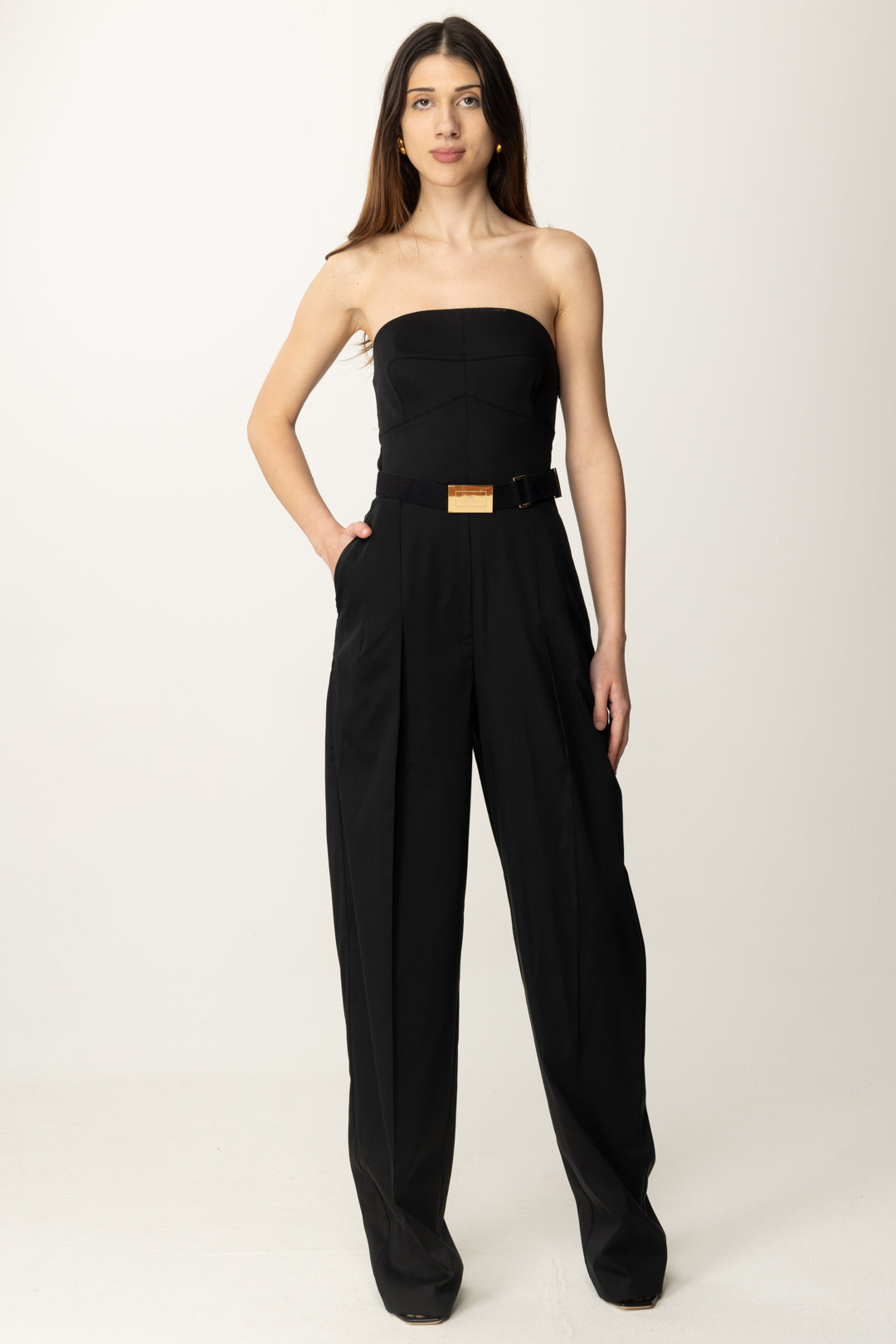 Elisabetta Franchi Donna Tuta Stretch con Cintura e Criss Cross