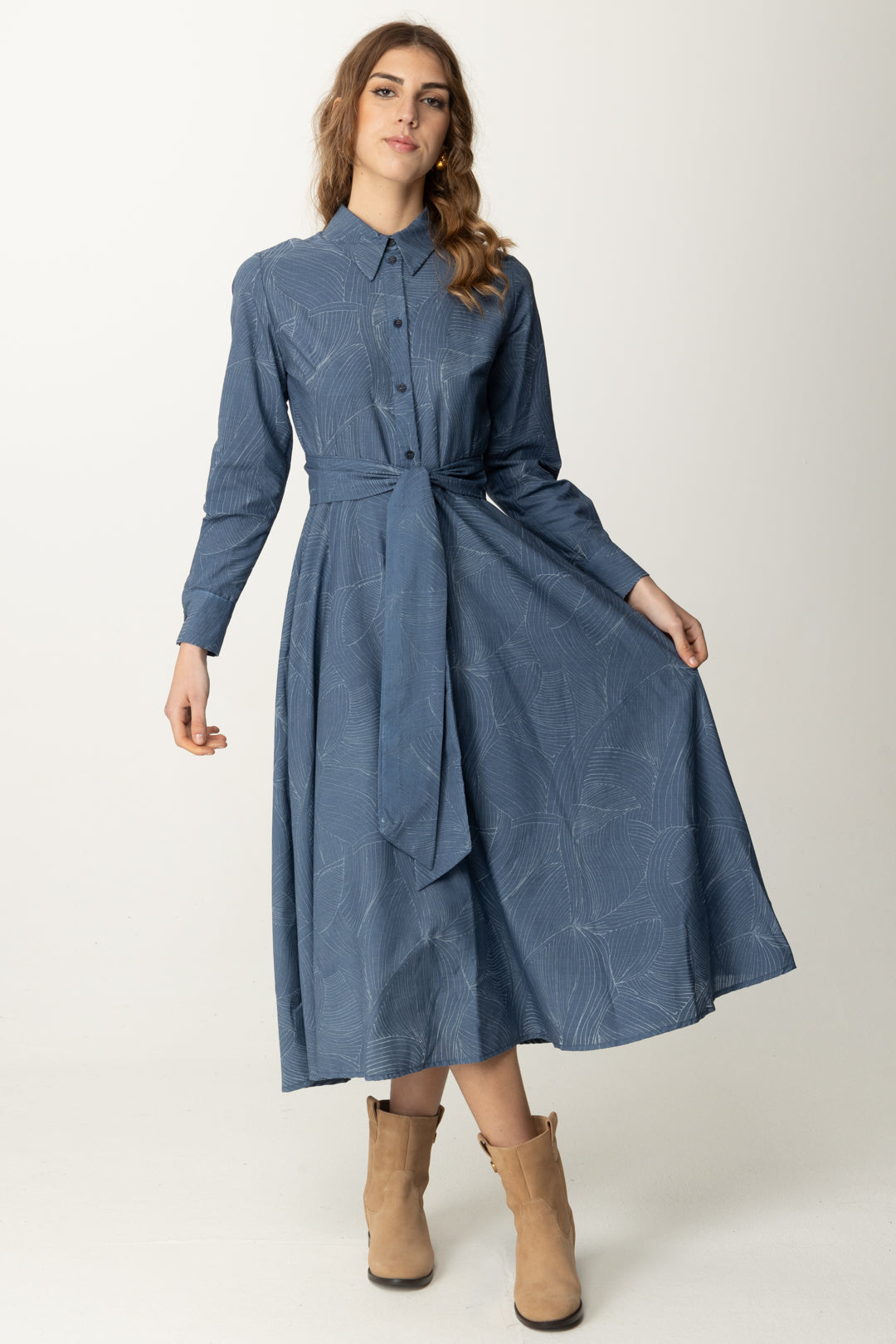 Meme Road Donna Abito Chemisier con Cintura M2405A BLU – Khloefemme