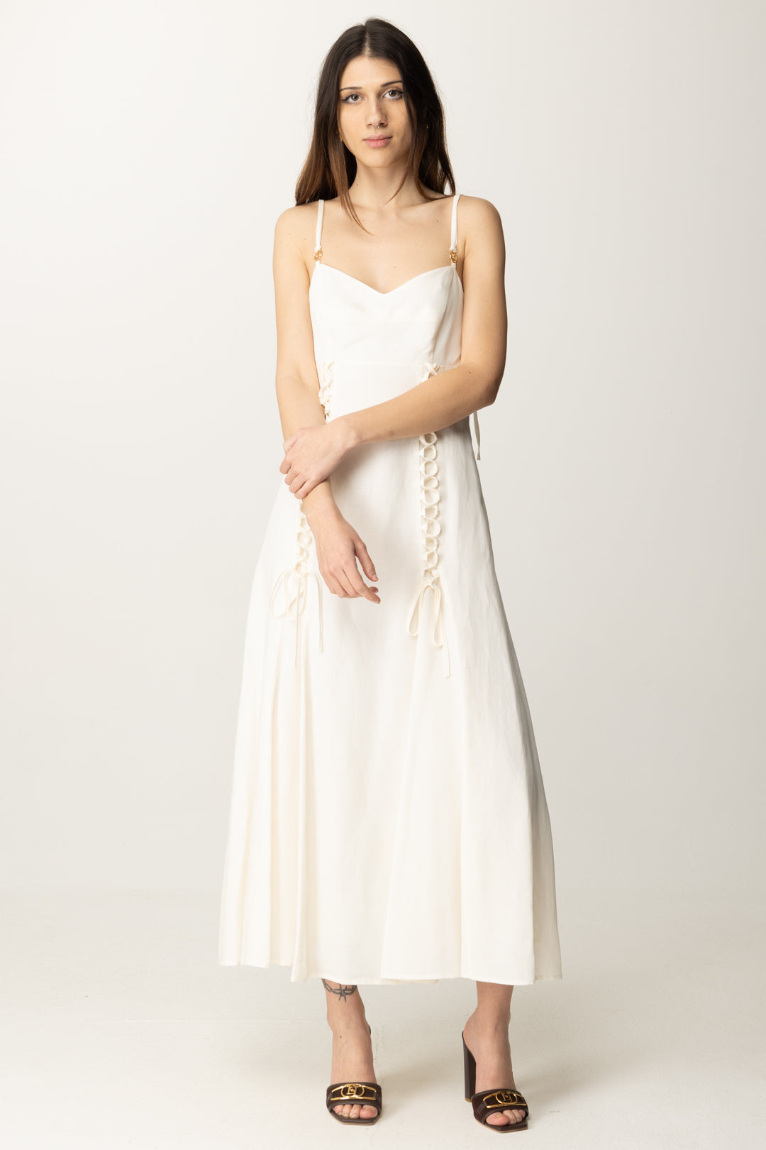 Twin-set Donna Abito In Misto Lino con Crisscross 251TT2070 NEVE