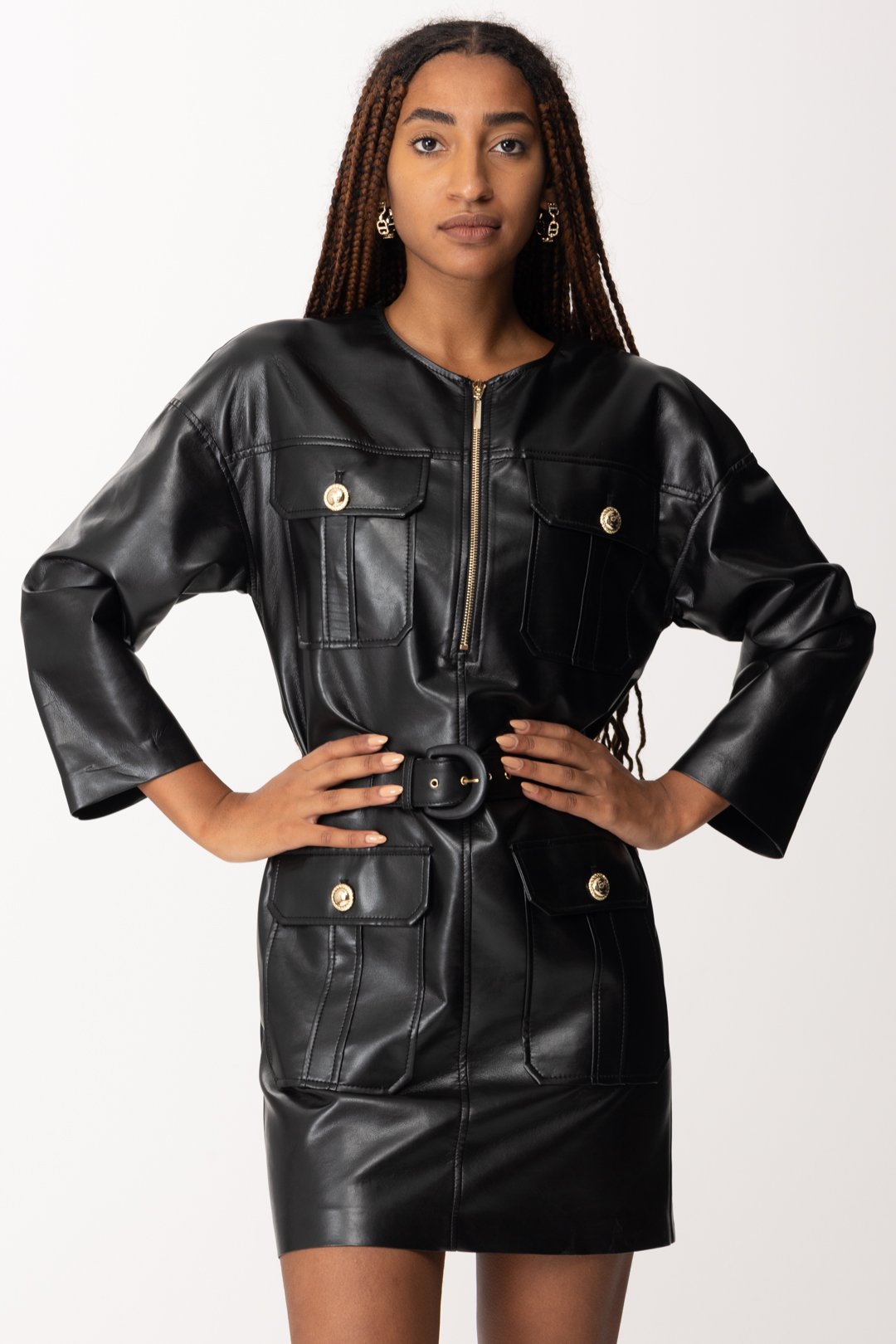 Simona Corsellini Femme Robe en Cuir avec Fermeture Éclair et