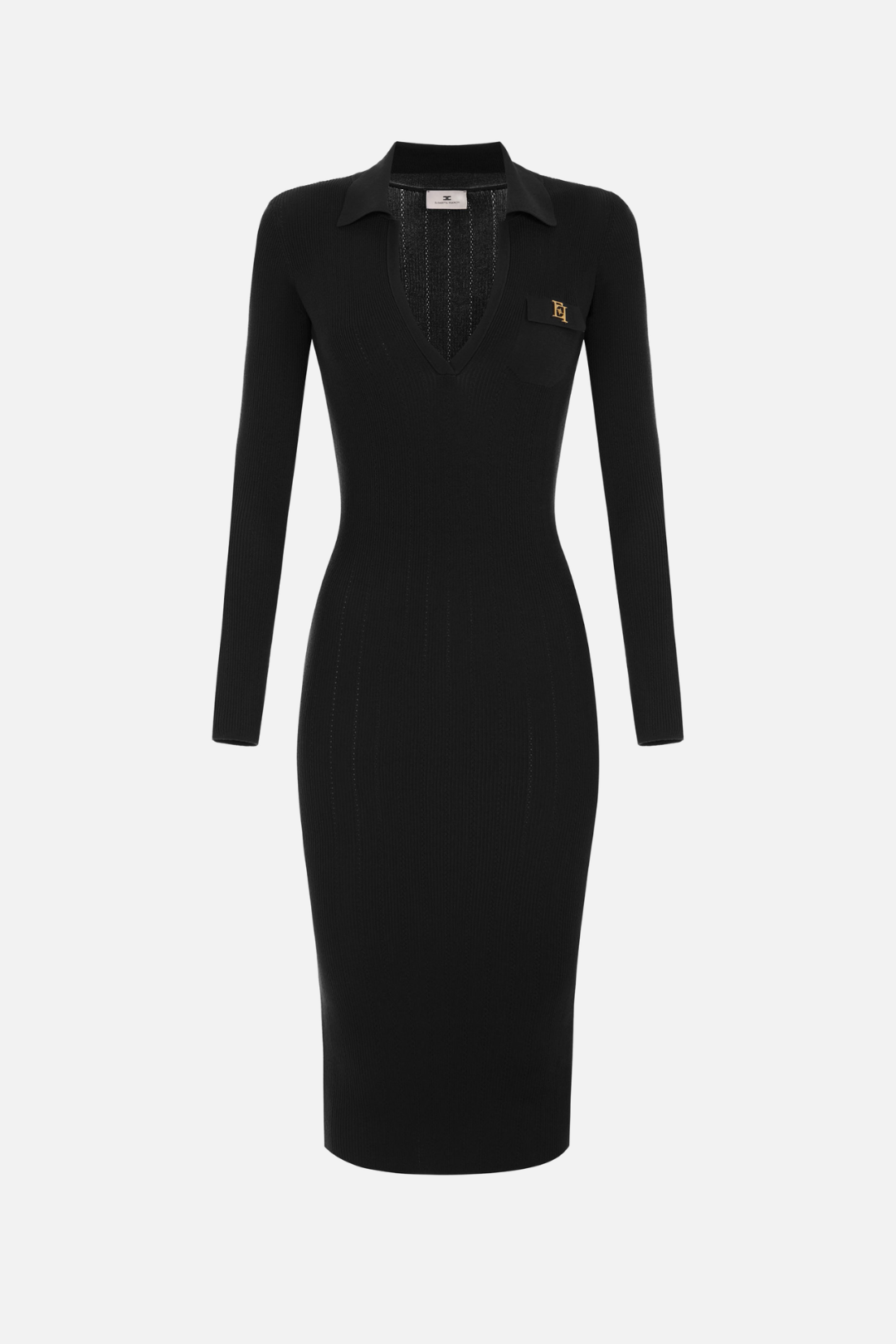 elisabetta franchi knitted dress Woman Long Knit with Polo Collar AM08B66E2 BLACK – Khloefemme 40th Birthday. Fabulous at Slim fit knit sheath Size:O/S Collection:Dolce-Vita