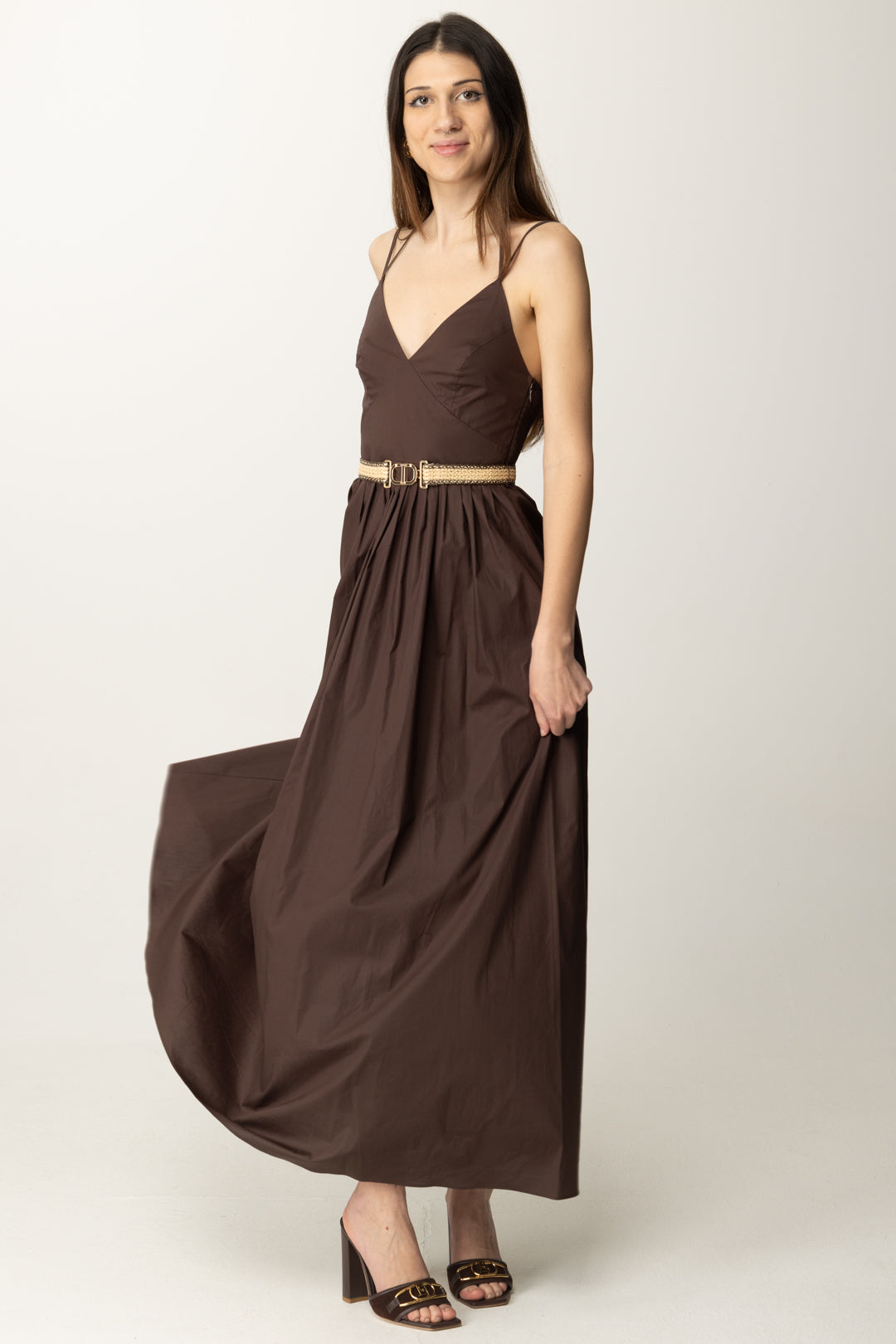 Twin-set Mujer Vestido Largo en Popelina con Cinturón 251TT2100