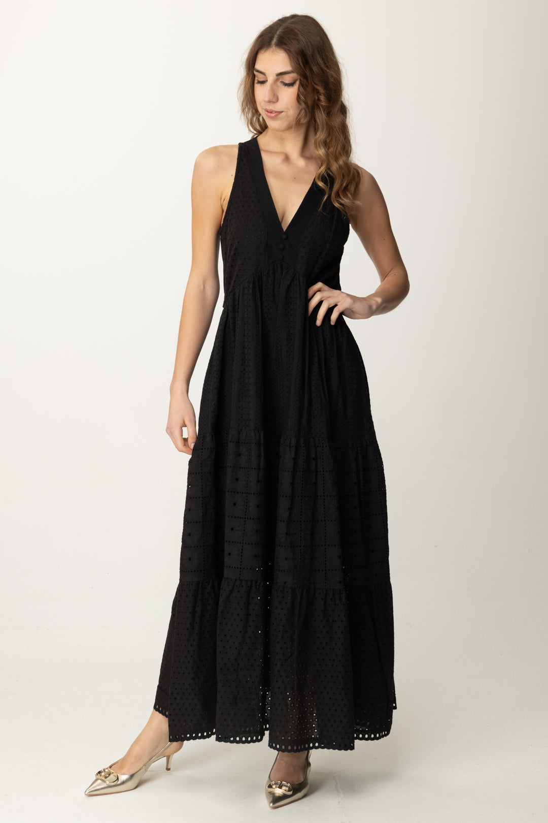 Long Dress in Sangallo with V-Neck