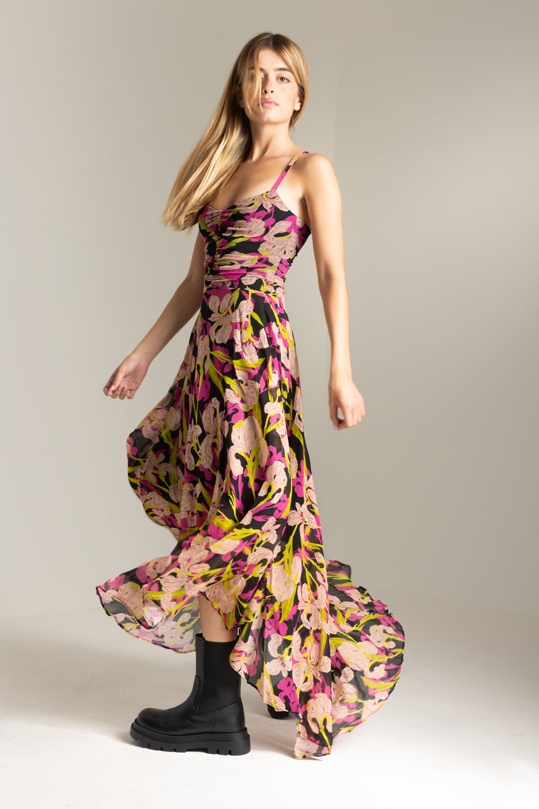 Long Iris Print Dress