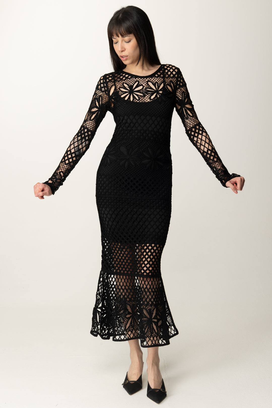 Pinko Damen Long Crochet Lace Dress 104731 A2FF Z99 Khloefemme Pinko Damen Long Crochet Lace Dress 104731 A2FF Z99 Khloefemme