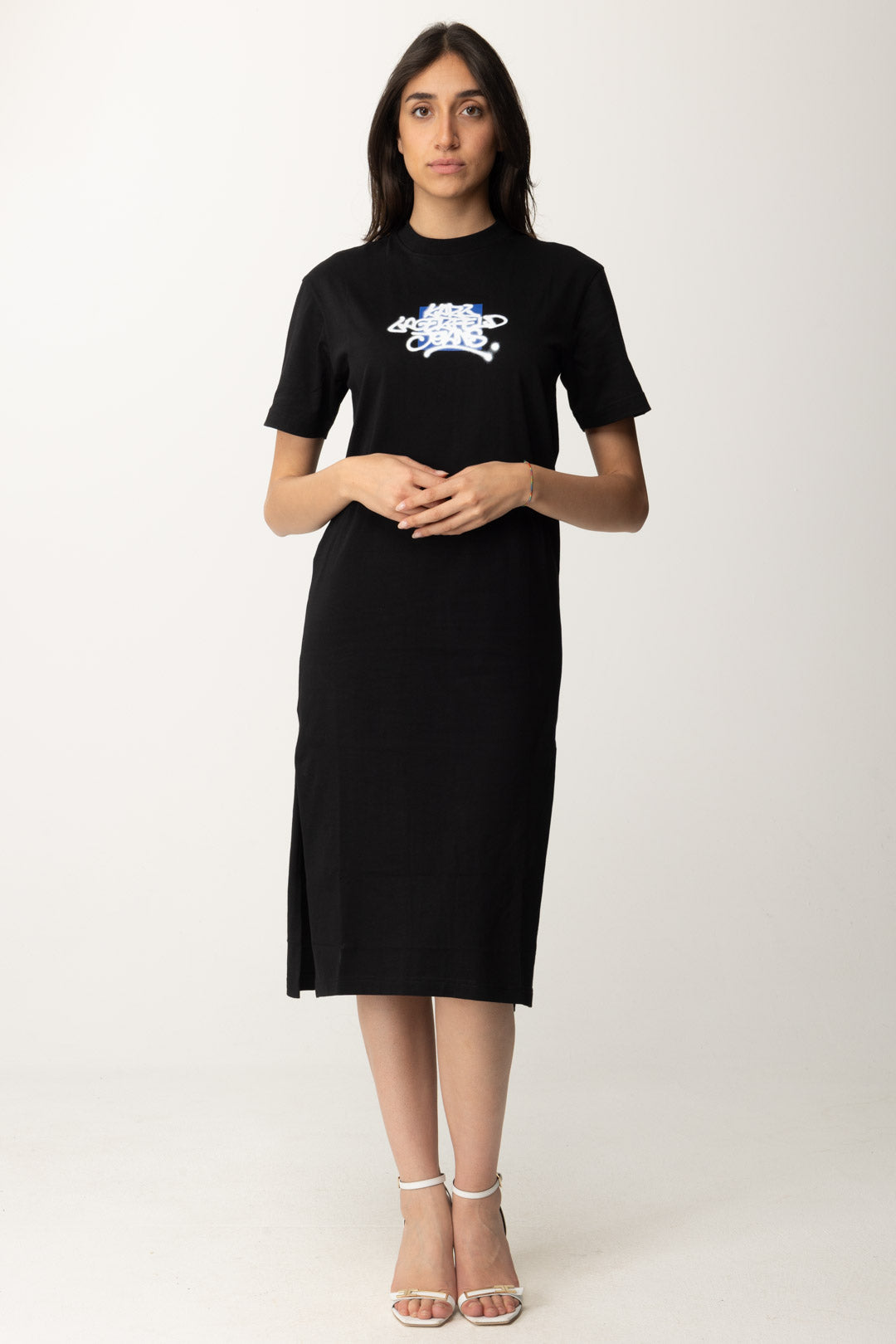 Karl Lagerfeld Women's Maxi T-shirt Dress with Print 241J1300 BLACK Khloefemme Karl Lagerfeld Women's Maxi T-shirt Dress with Print 241J1300 BLACK Khloefemme