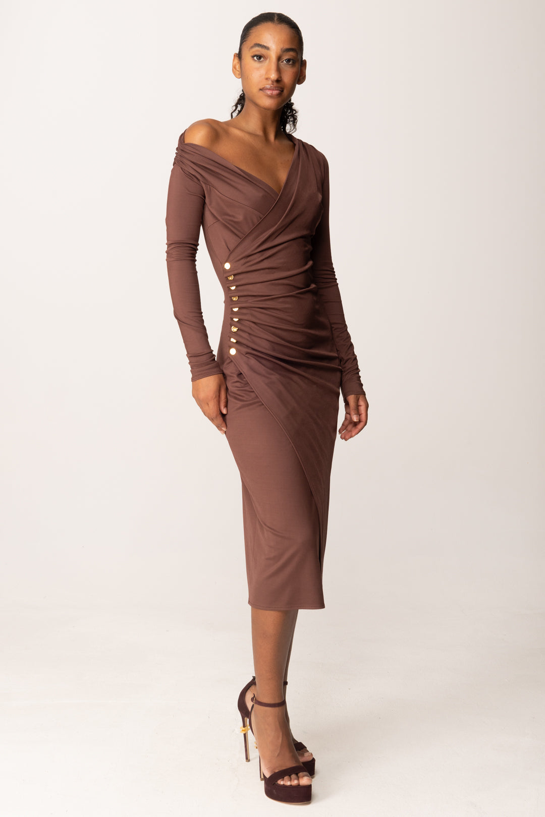 Elisabetta Franchi Donna Abito Midi In Jersey con Bottoni Gioiello