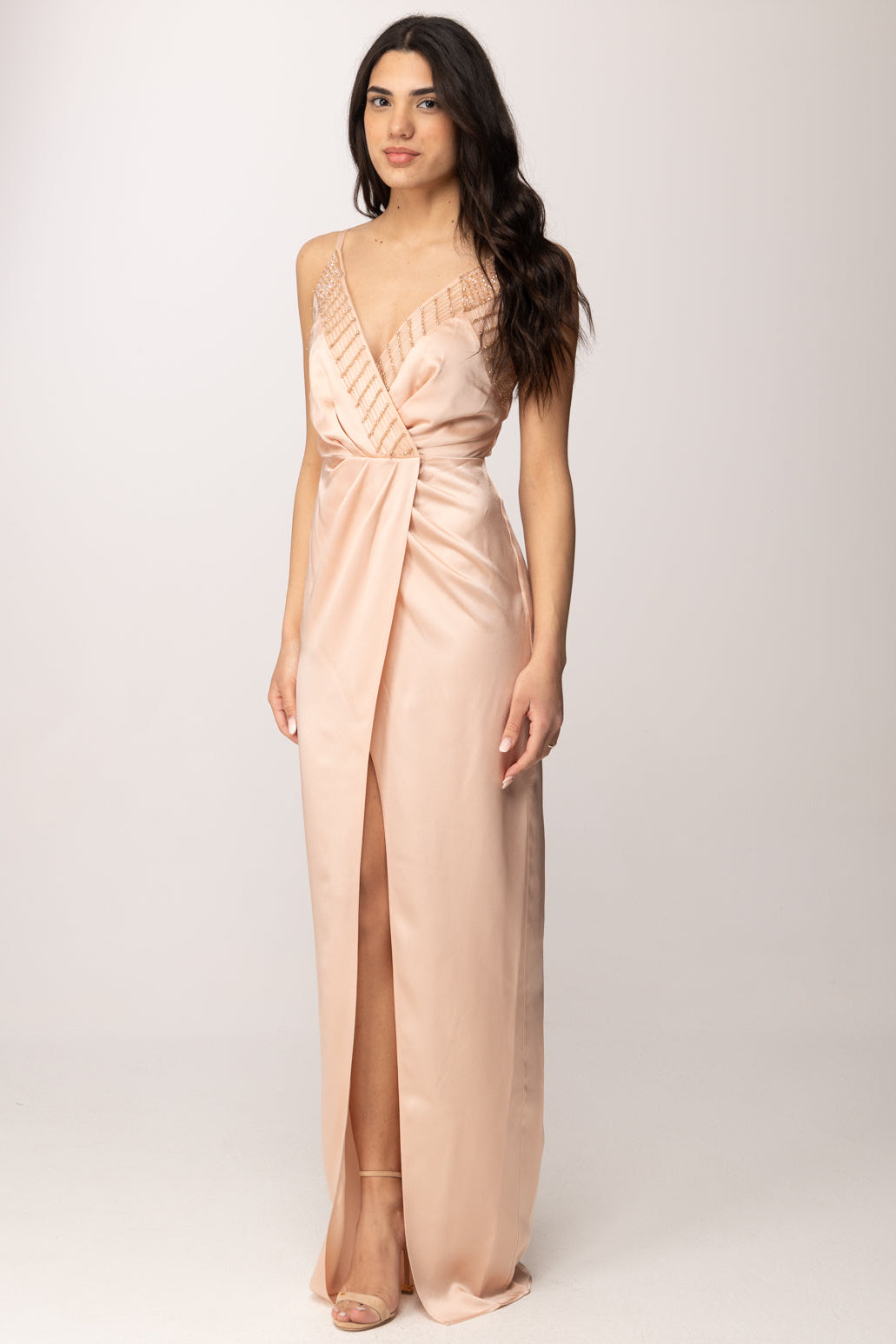 elisabetta franchi dress Woman Red Carpet with Embroidered Neckline ABR4862E2 NUDE – Khloefemme Red Color:White Aqua 03-16-2026 TWRHLL by Christie Brinkley Full Milano stitch evening