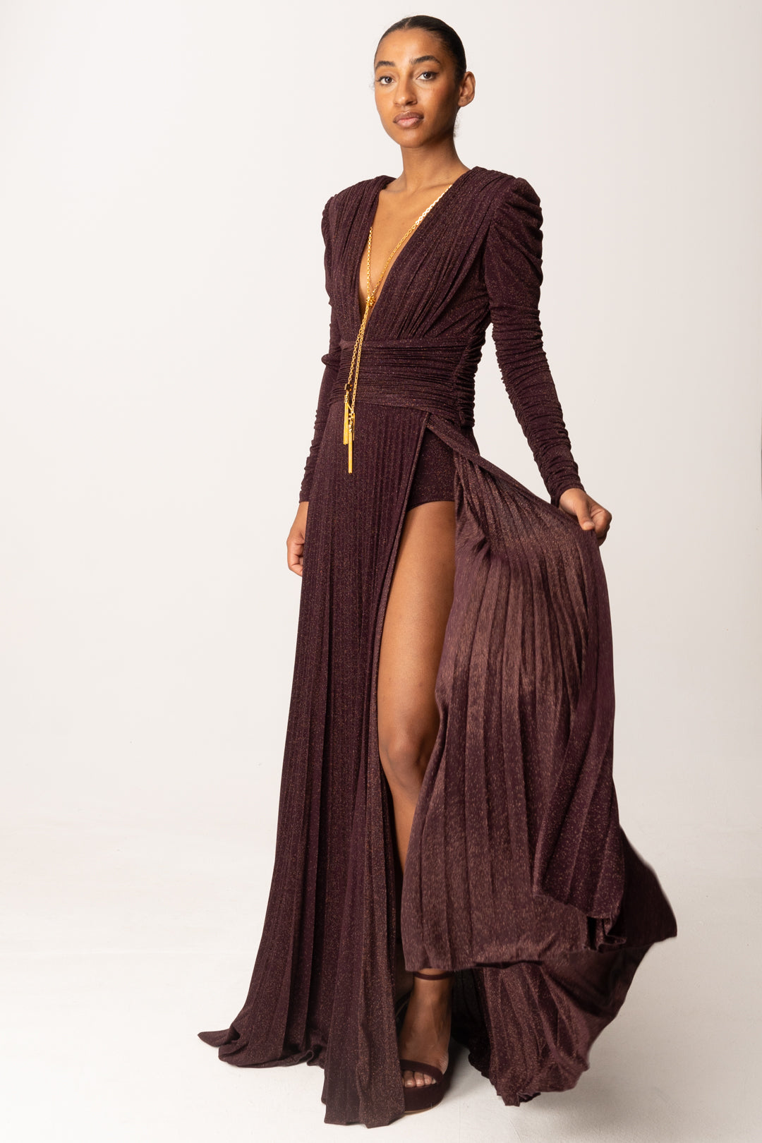 Elisabetta Franchi Woman Dress Red Carpet In Jersey Lurex