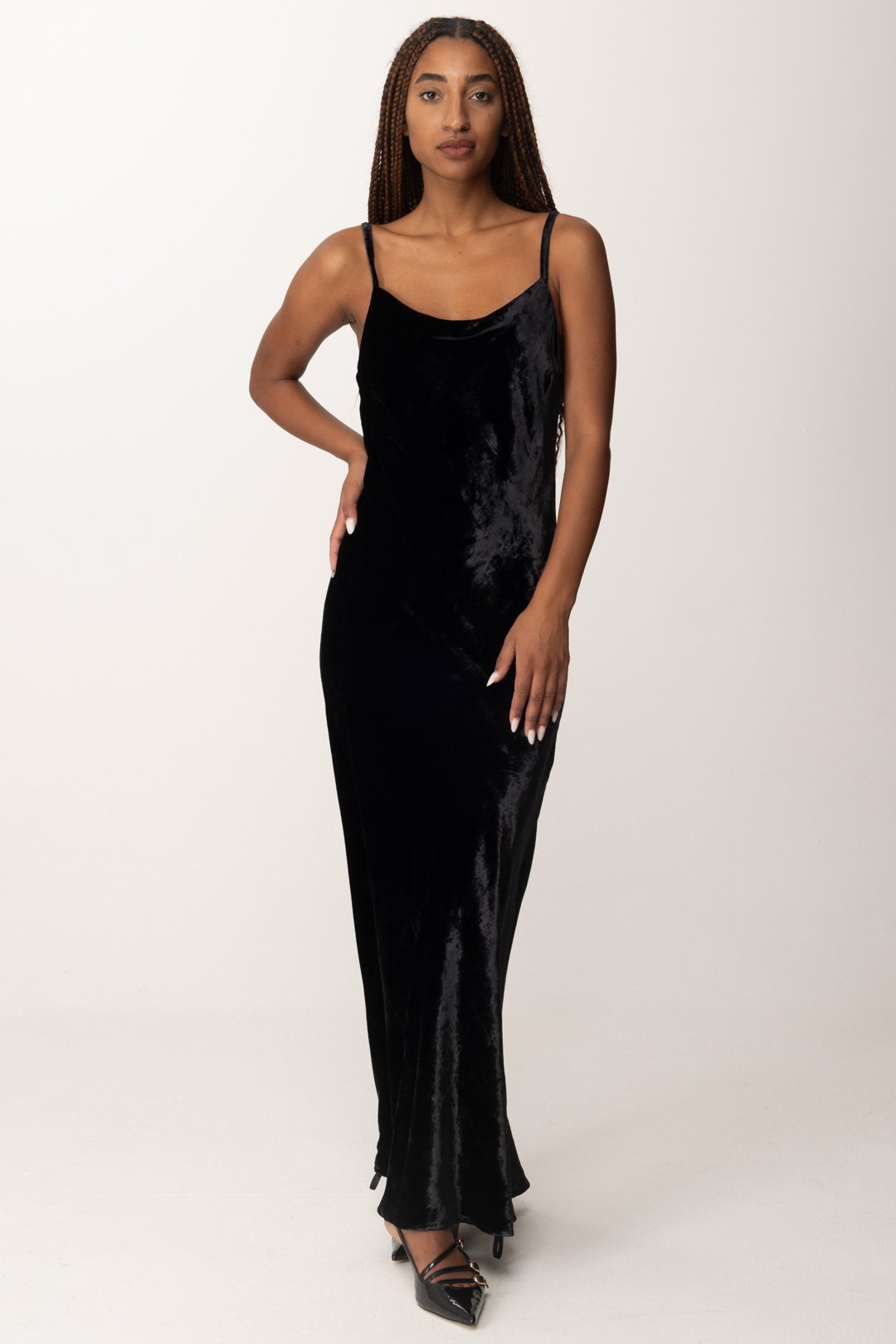 Abito Velluto Nero Lungo Manila Grace Donna Abito Sottoveste In