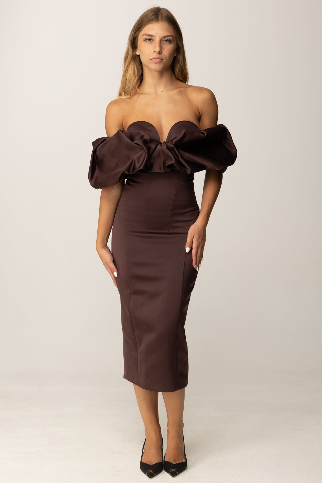 Sheath Dress in Duchesse with 3D Neckline