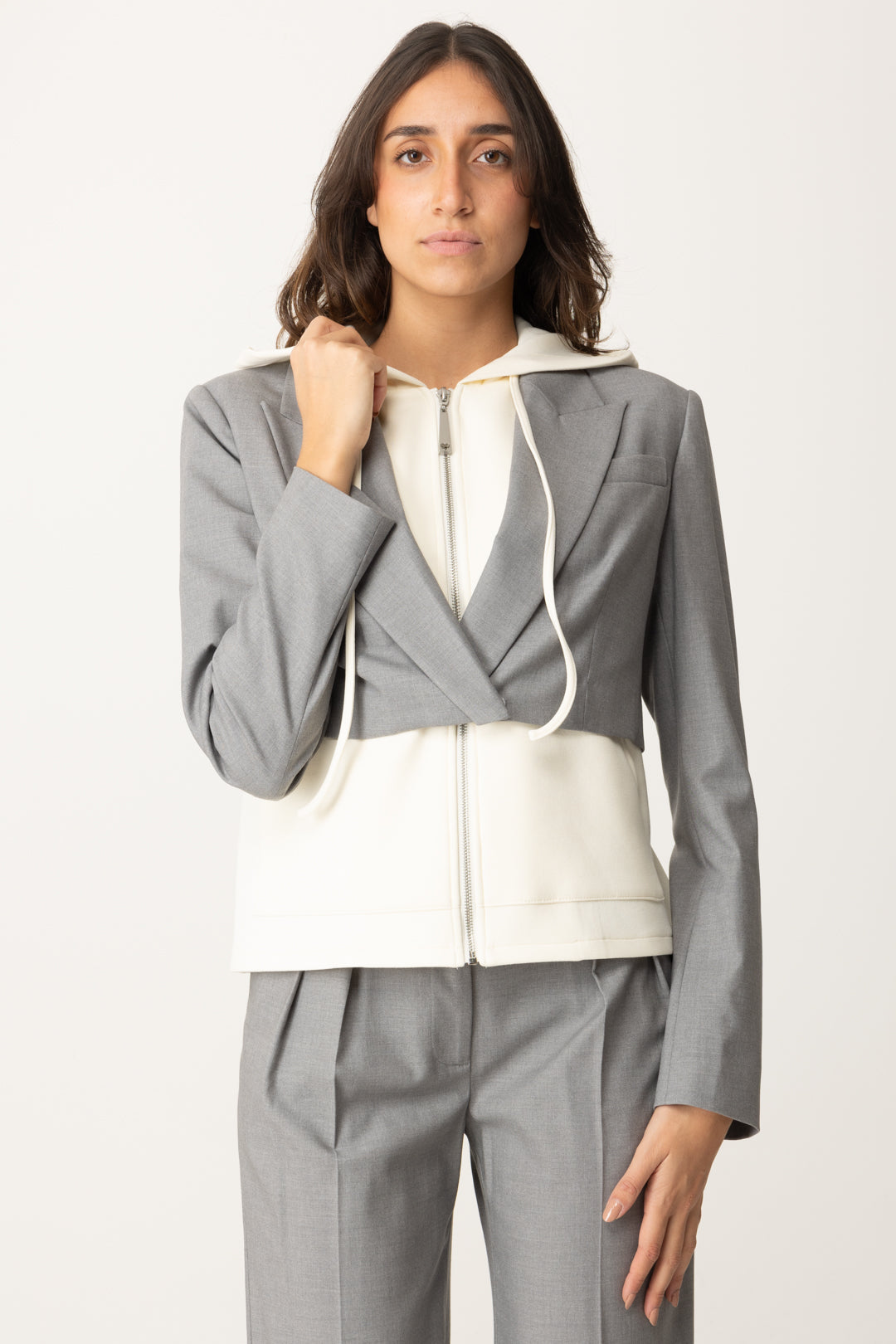 Blazer Bimaterial con Capucha