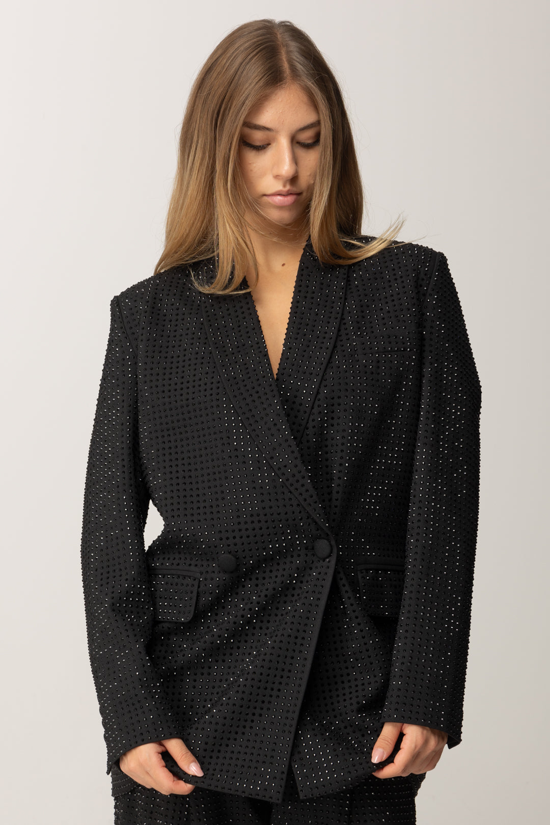 Double-breasted Blazer with Applied Rhinestones1