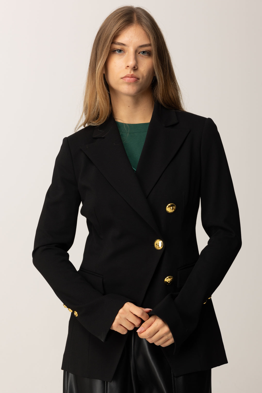 Double-breasted Slim Blazer with Gold Details Woman Pinko, Double-breasted  Blazer Pinko, Slim Jacket F