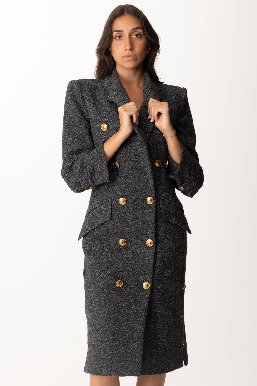 Double-breasted Coat in Cloth with Gold Buttons