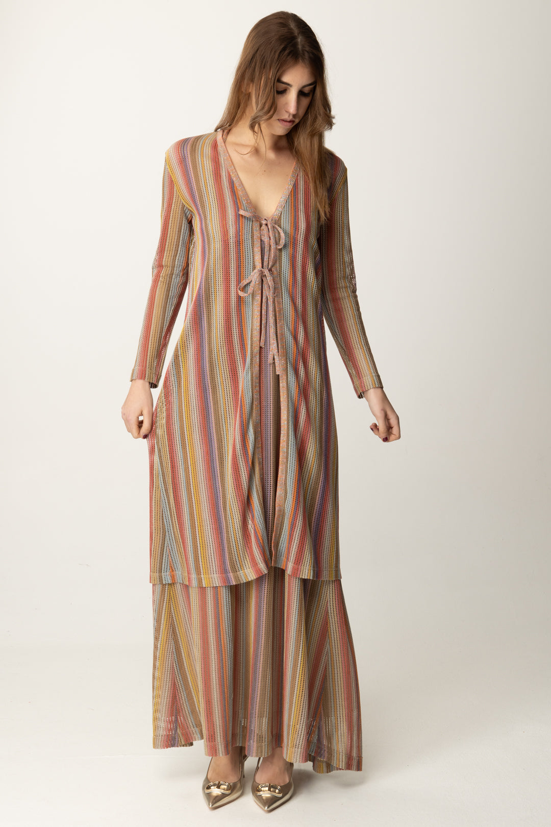 Gestreifter Cardigan mit Knoten - Main Image