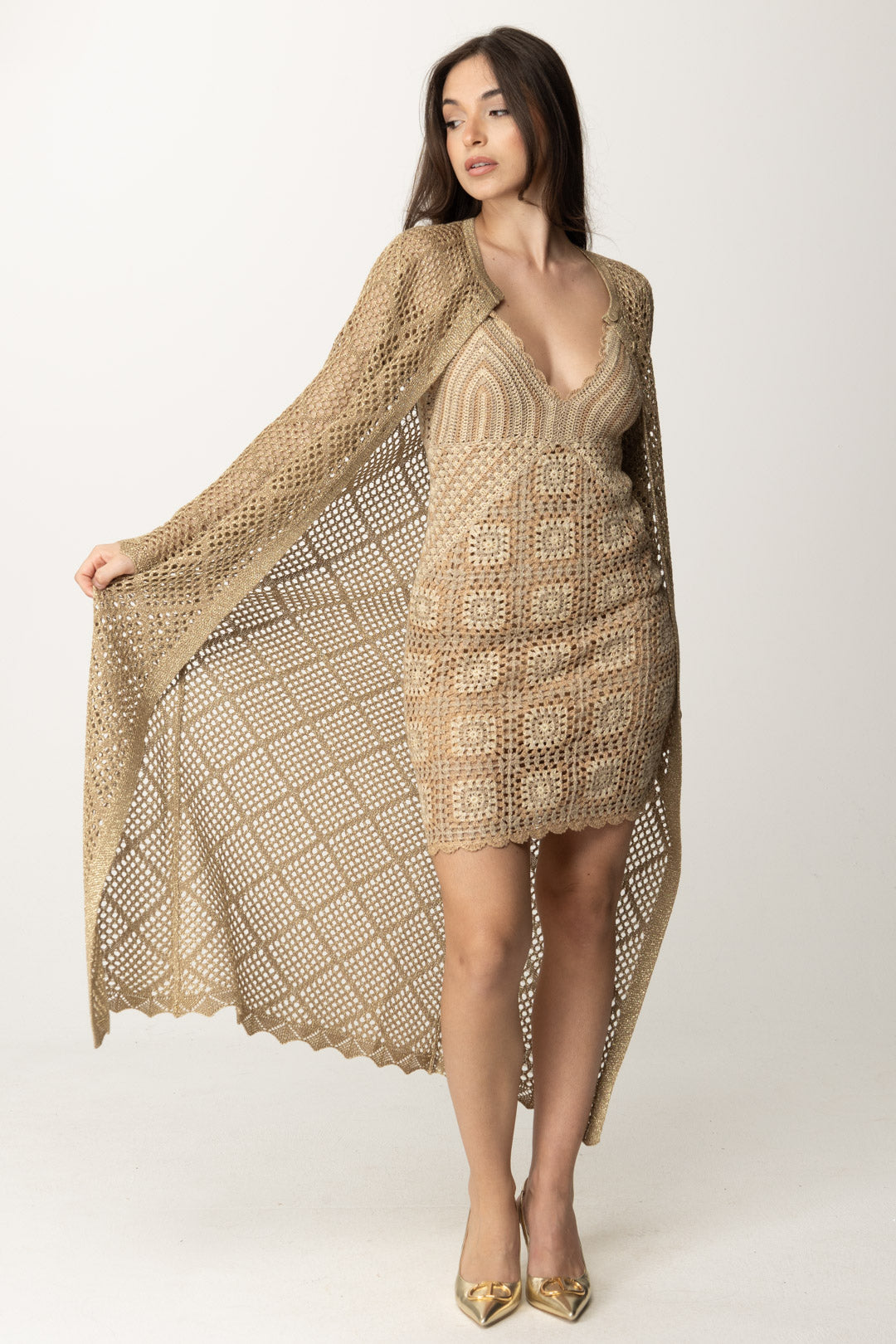 Cárdigan largo perforado con lúrex