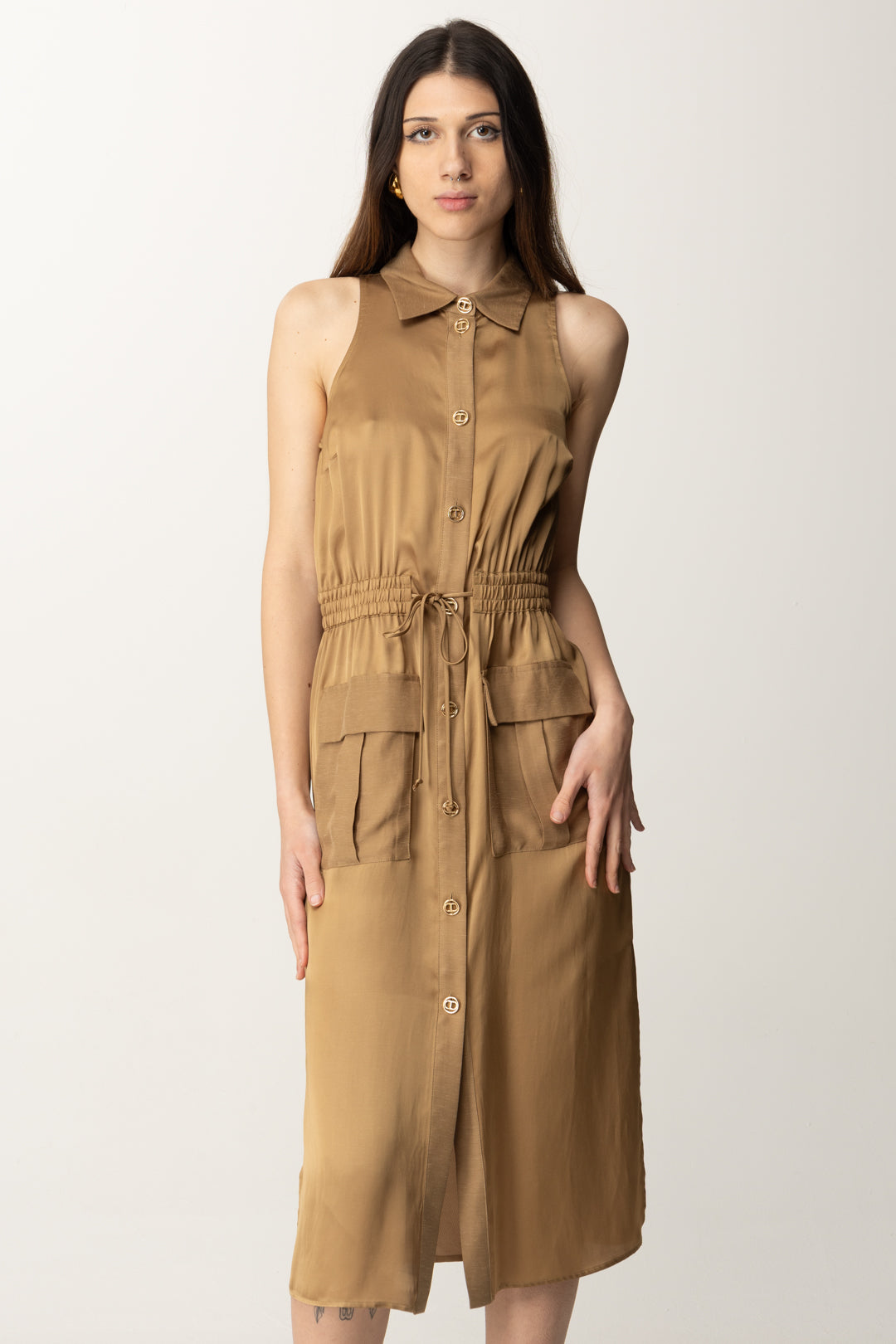 Midi Sleeveless Blouse with Drawstring - Main Image