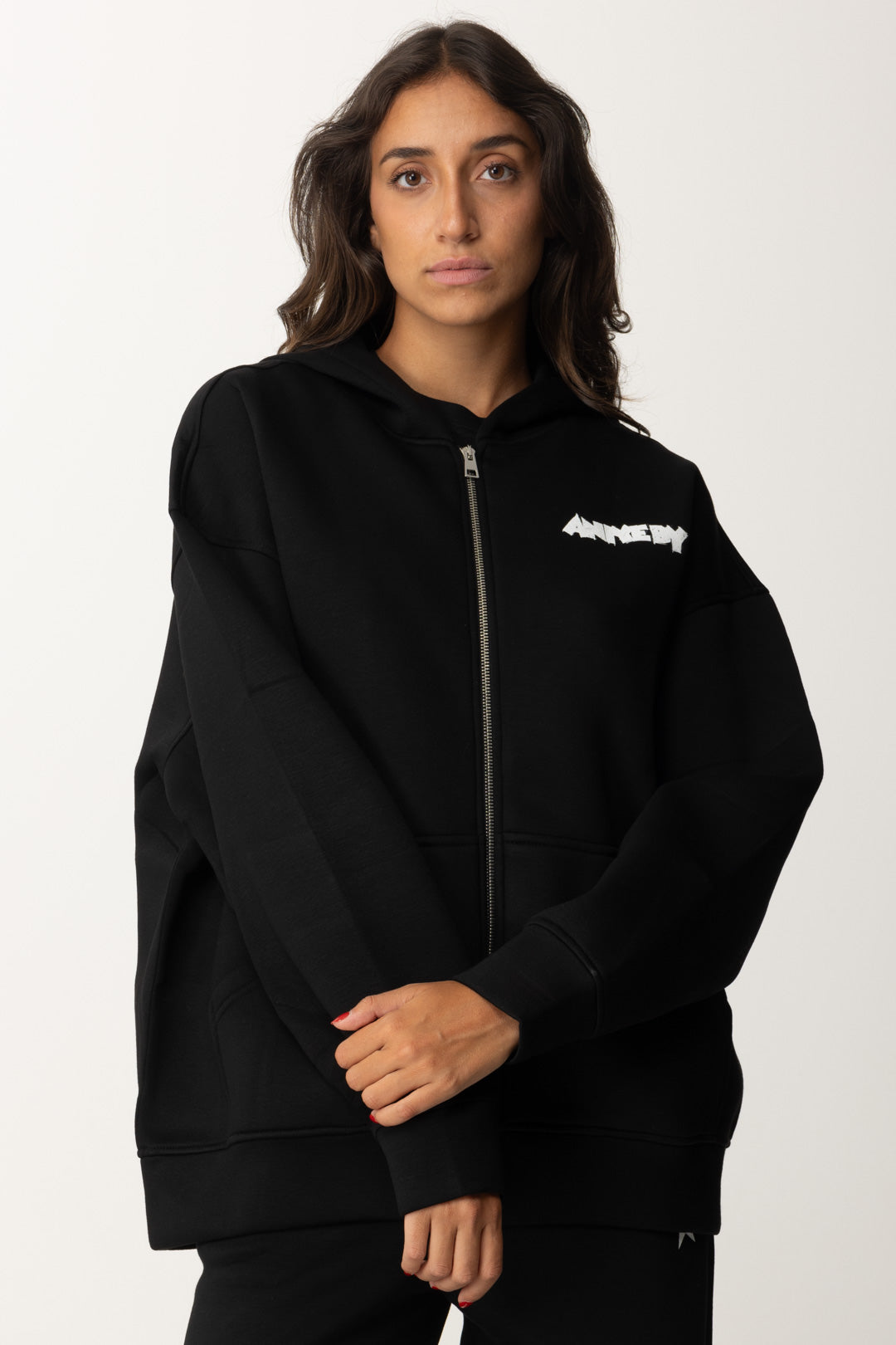 Aniye By Woman Full Zip Hoodie with Mickey Print 181429 BLACK