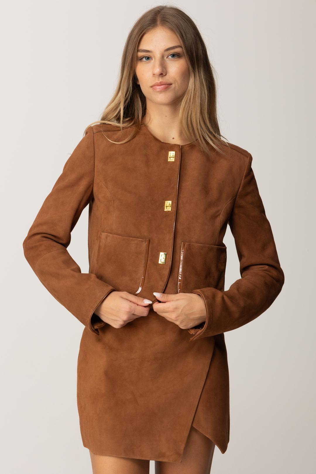 Elisabetta Franchi Donna Giacca Corta In Suede con Dettagli In