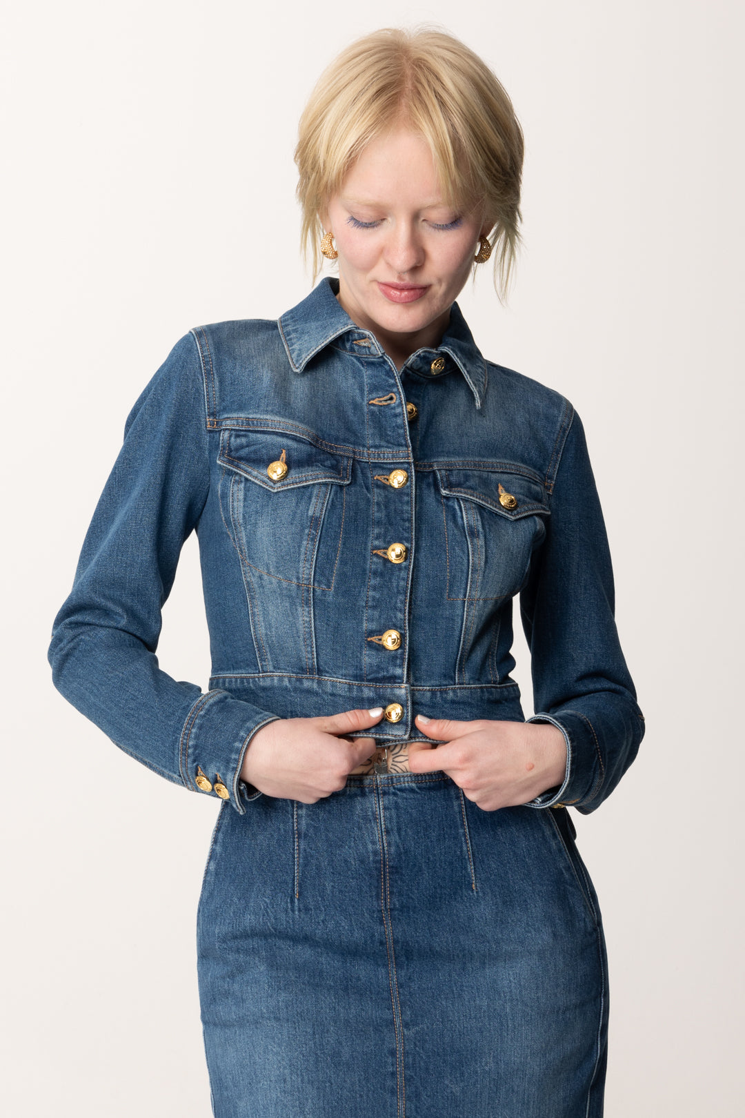 Womens Jacket Giacca Jeans Elisabetta Franchi Gonna Abito Jeans