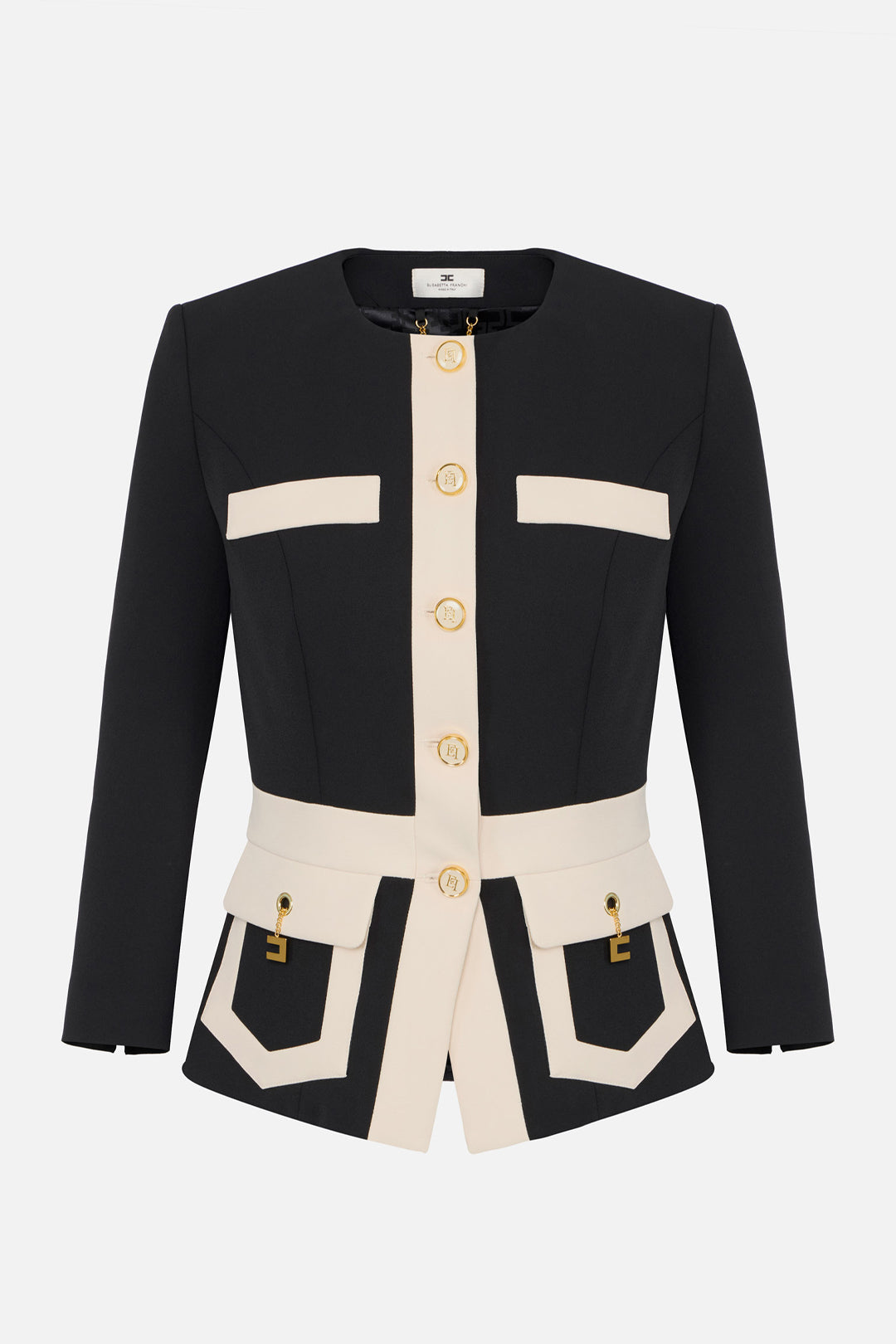 Elisabetta Franchi Donna Giacca In Crepe con Baschina e Tasche