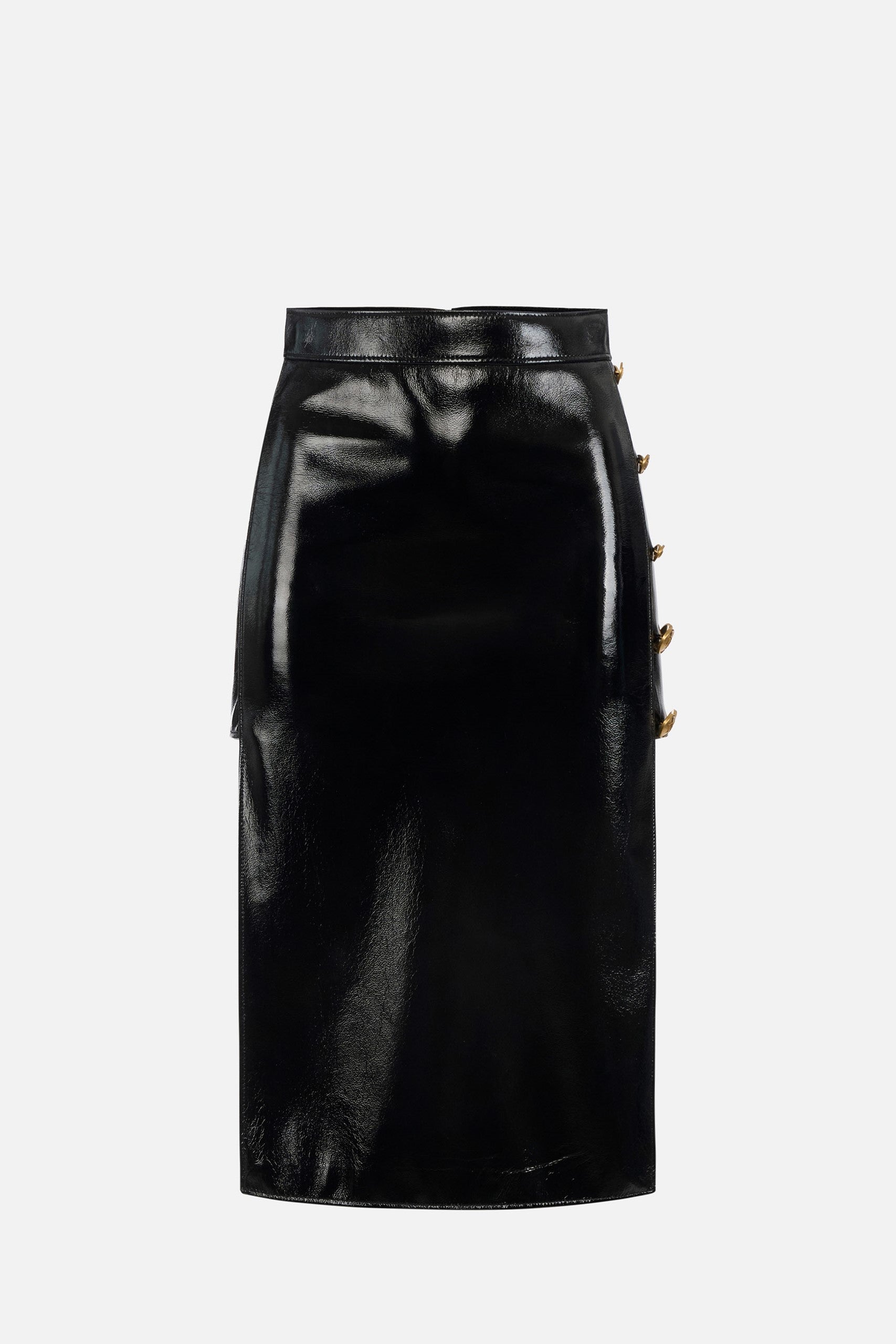 Gonna In Vinile con Aperture Ai Lati e Bottoni Gold