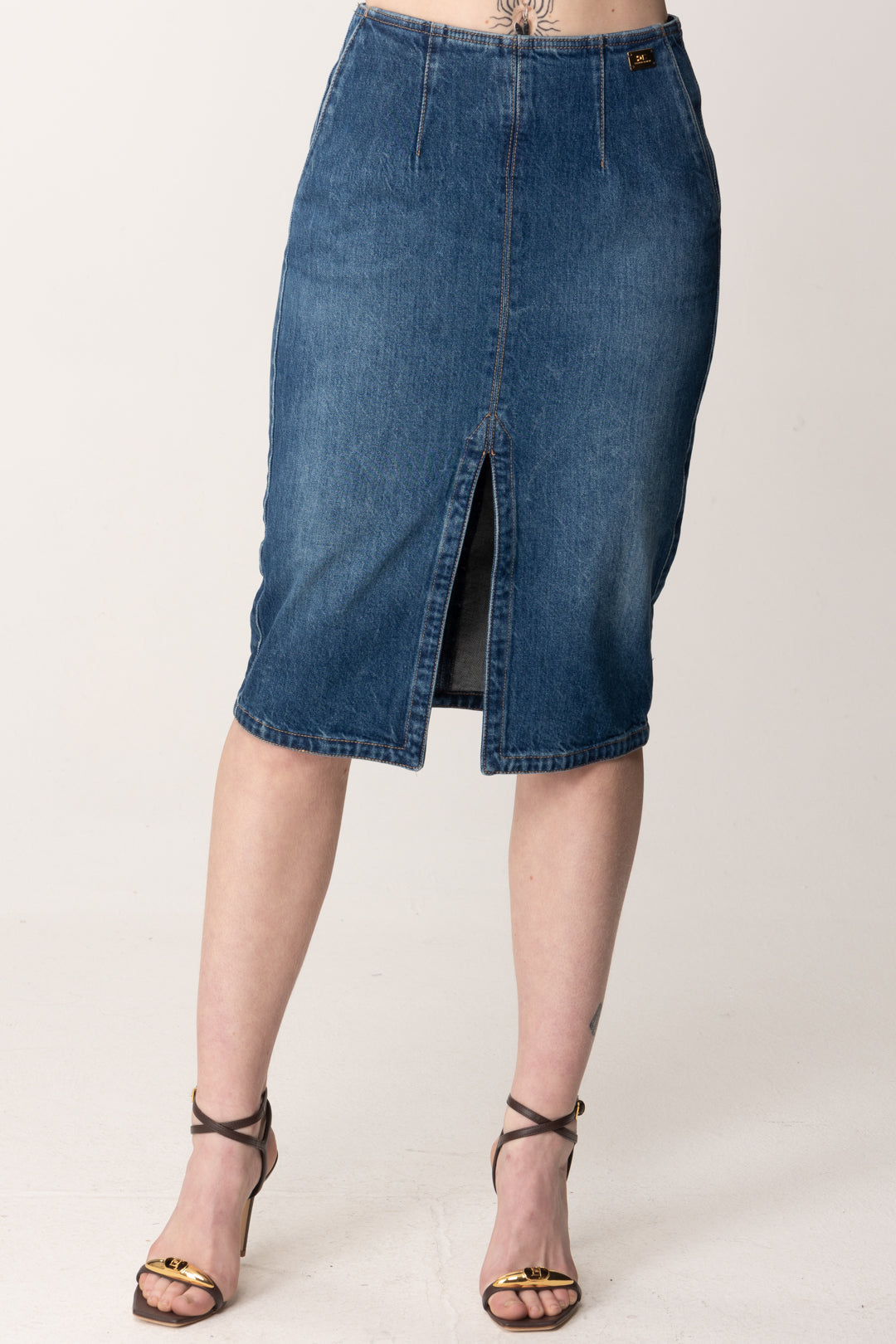 Elisabetta Franchi Gonna Midi Denim Abito Midi In Denim Con