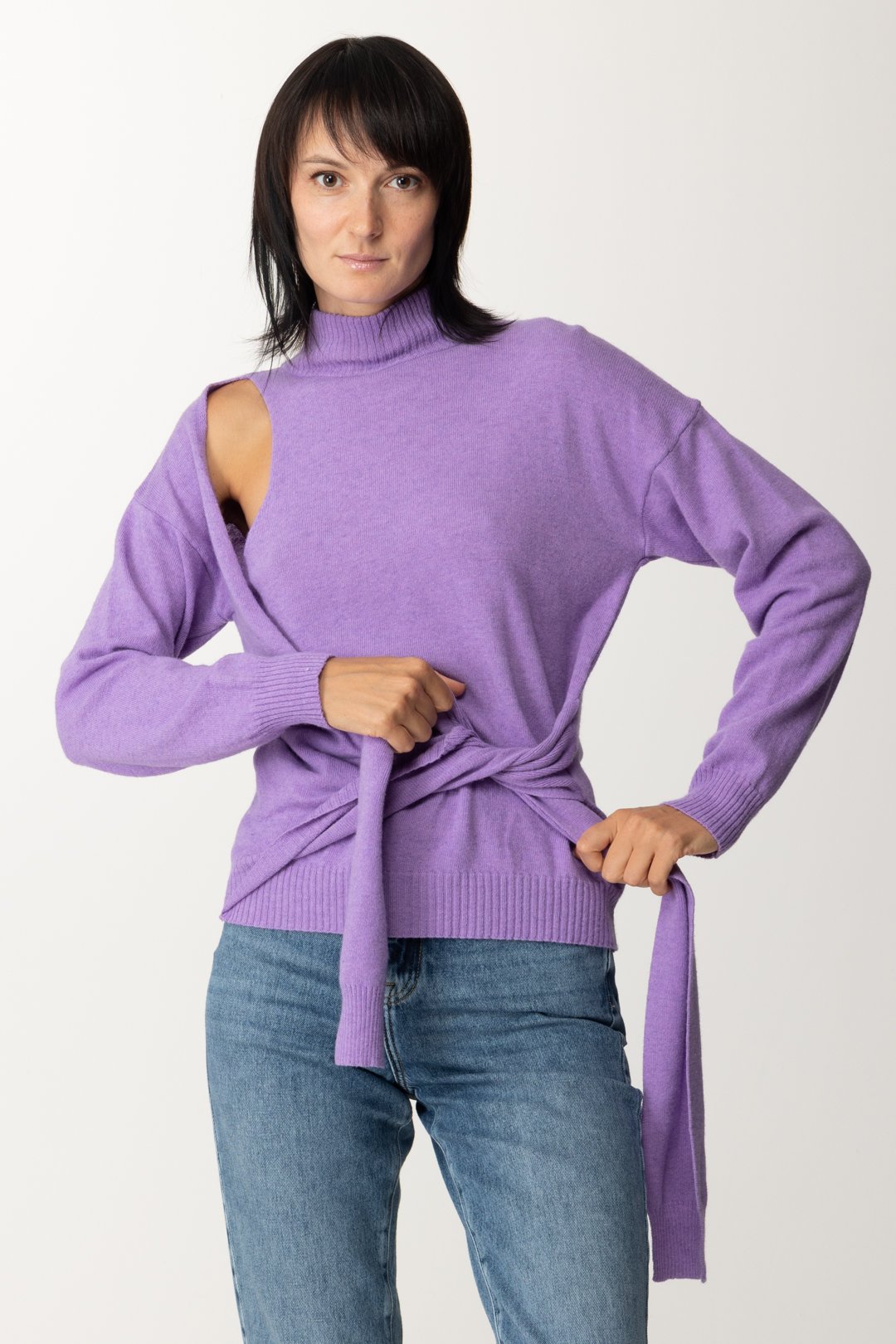 Mock Neck Sweater with Knot