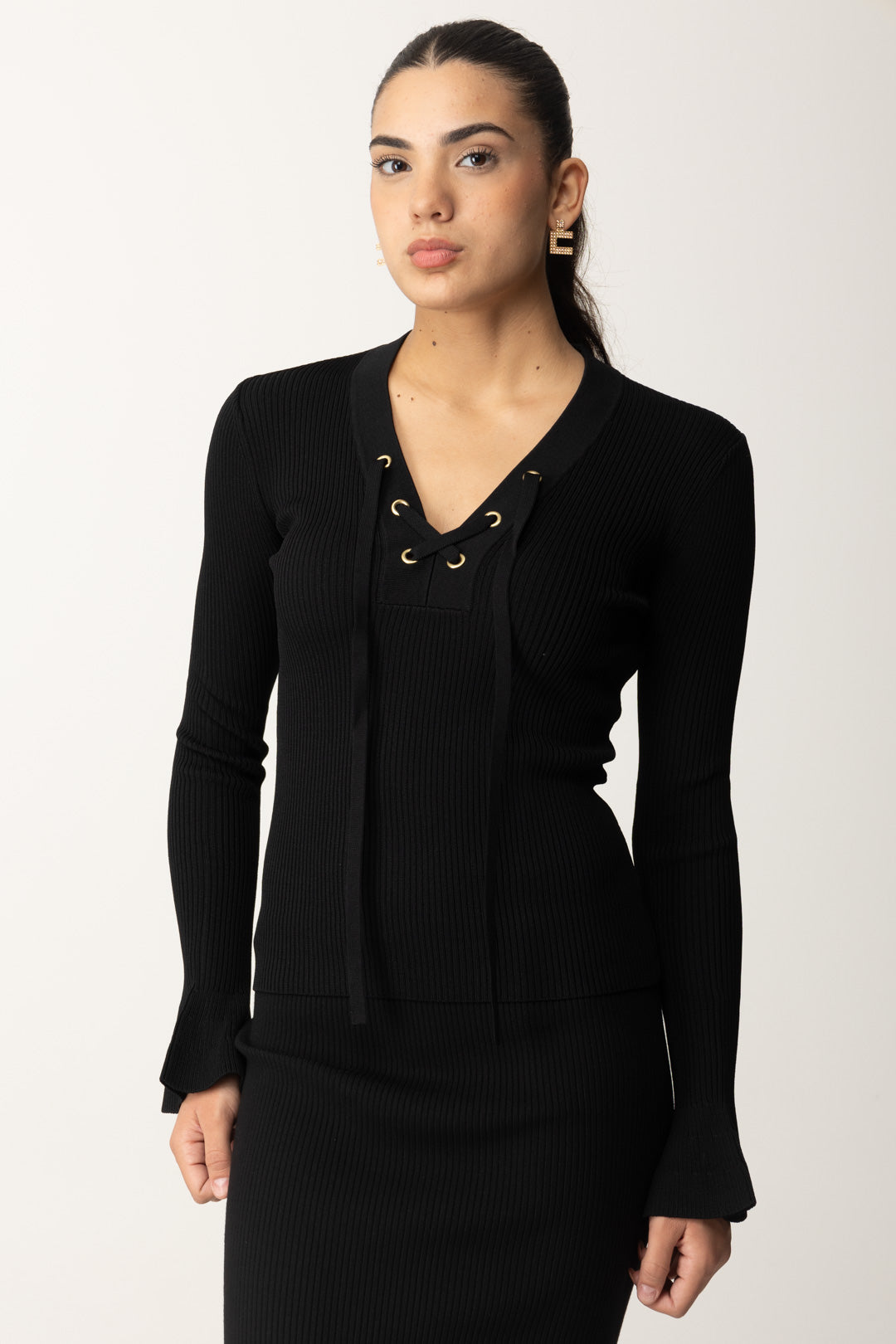 Twin-set Donna Maglia con Intreccio Alla Scollatura 242TP3263 NERO