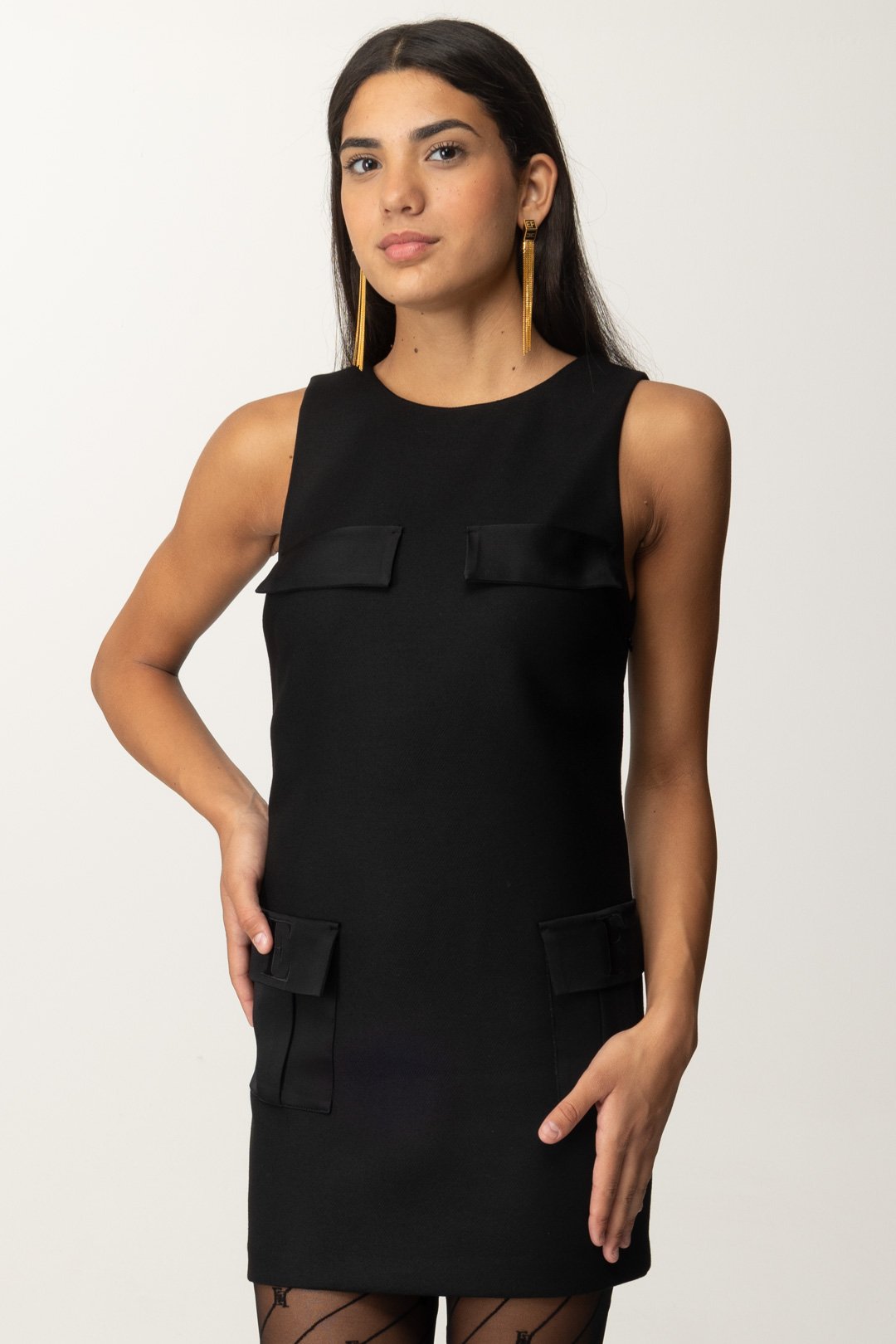 Elisabetta Franchi Woman Mini Bag Dress with Pockets AB65846E2 BLACK Khloefemme Elisabetta Franchi Woman Mini Bag Dress with Pockets AB65846E2 BLACK Khloefemme