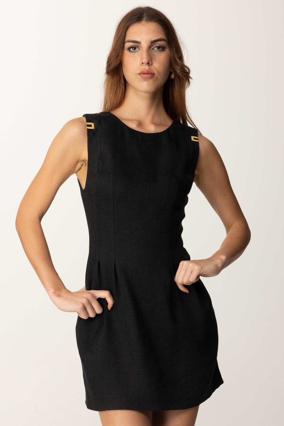 Elisabetta Franchi Woman Mini Dress In Linen Blend with Logo