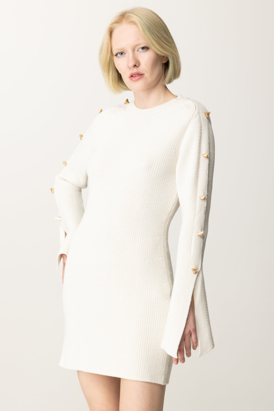Akep Woman Knitted Mini Dress with Applied Buttons VSKD07016 IVORY –  Khloefemme