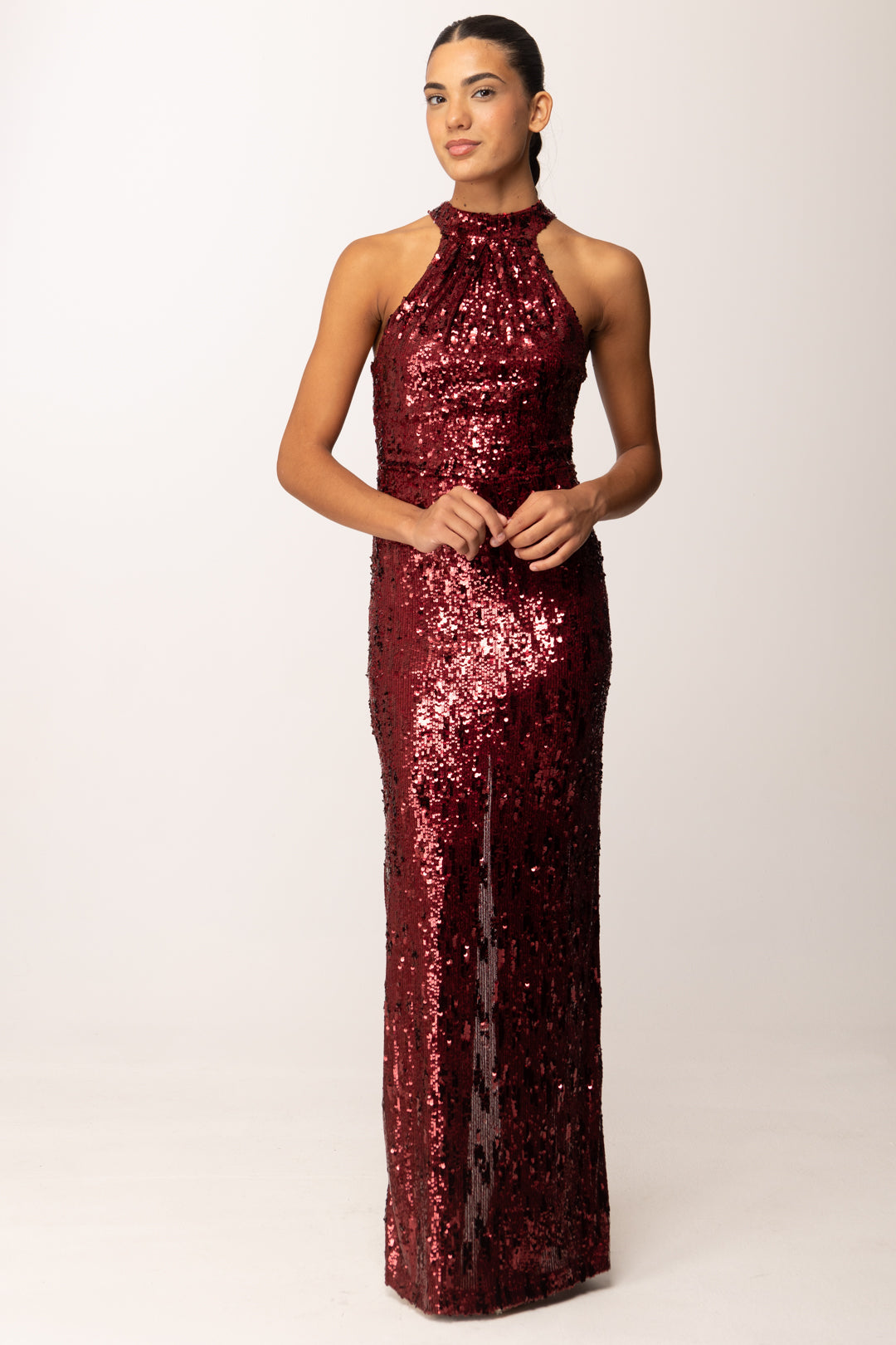 Aniye By Woman Neck Dress Lulu with Embroidery Full Sequins 181373 BURGUNDY  :AI25 – Khloefemme