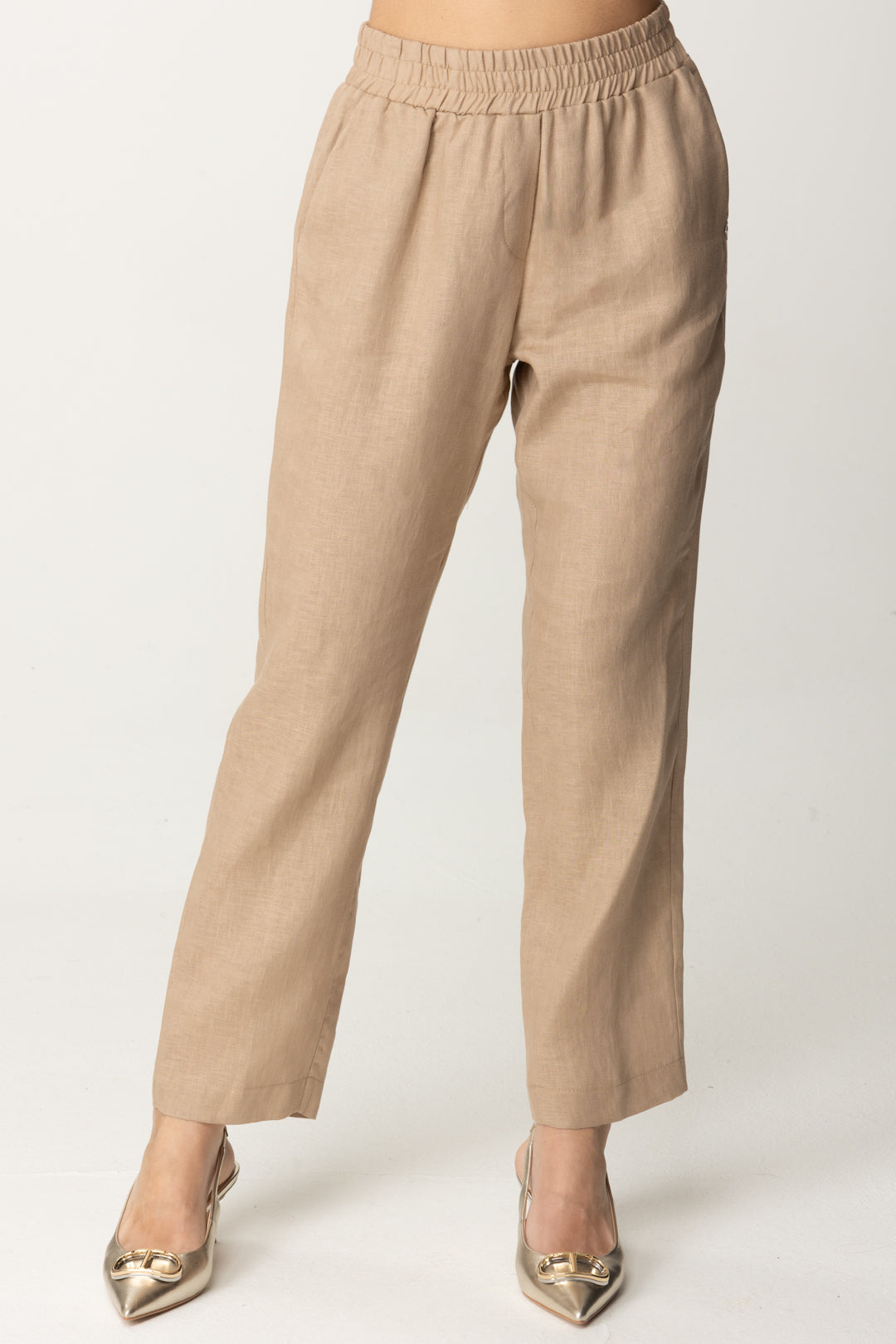 Meme Road Donna Pantaloni In Lino con Vita Elasticizzata M8353P